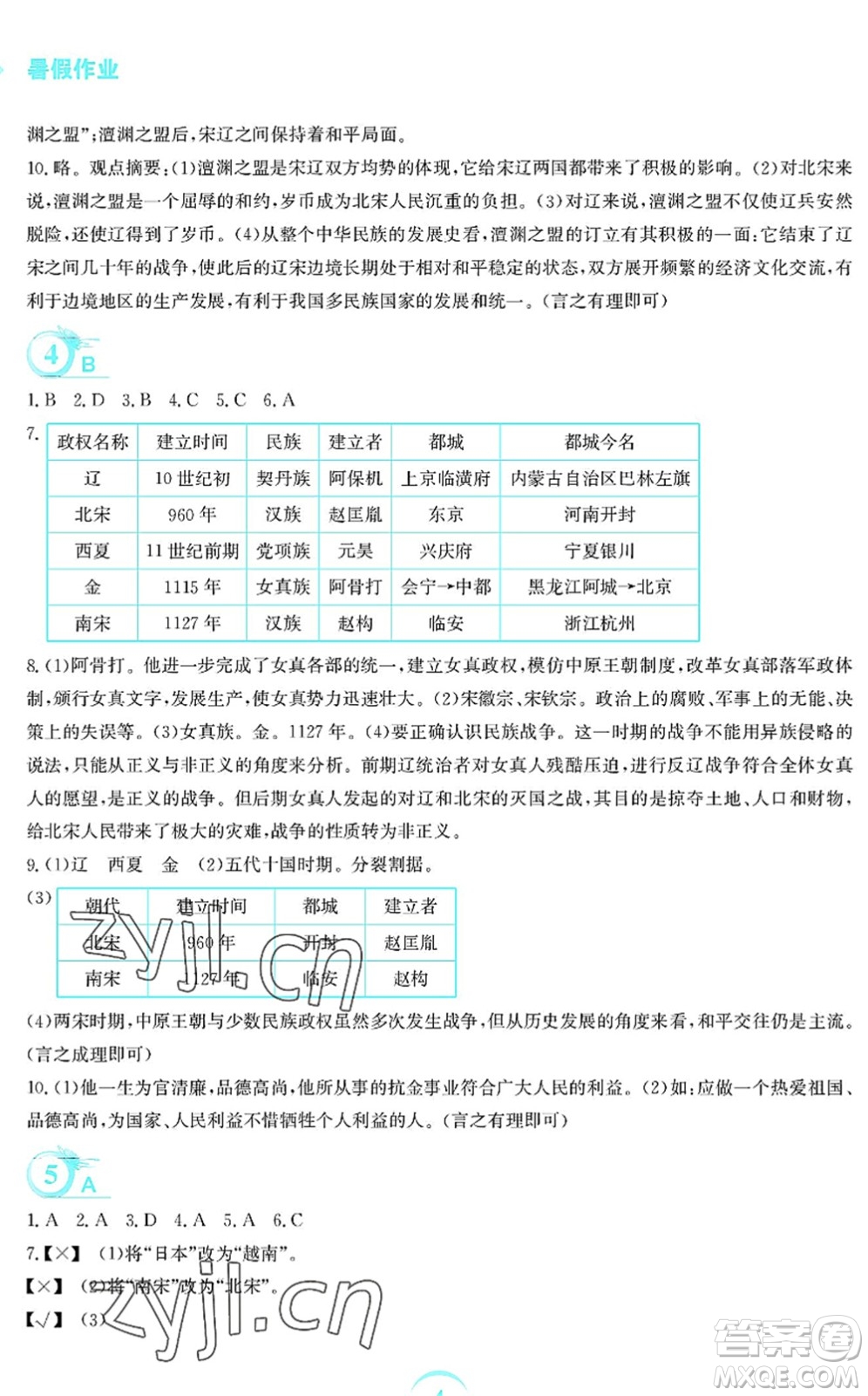 安徽教育出版社2022暑假作業(yè)七年級歷史人教版答案