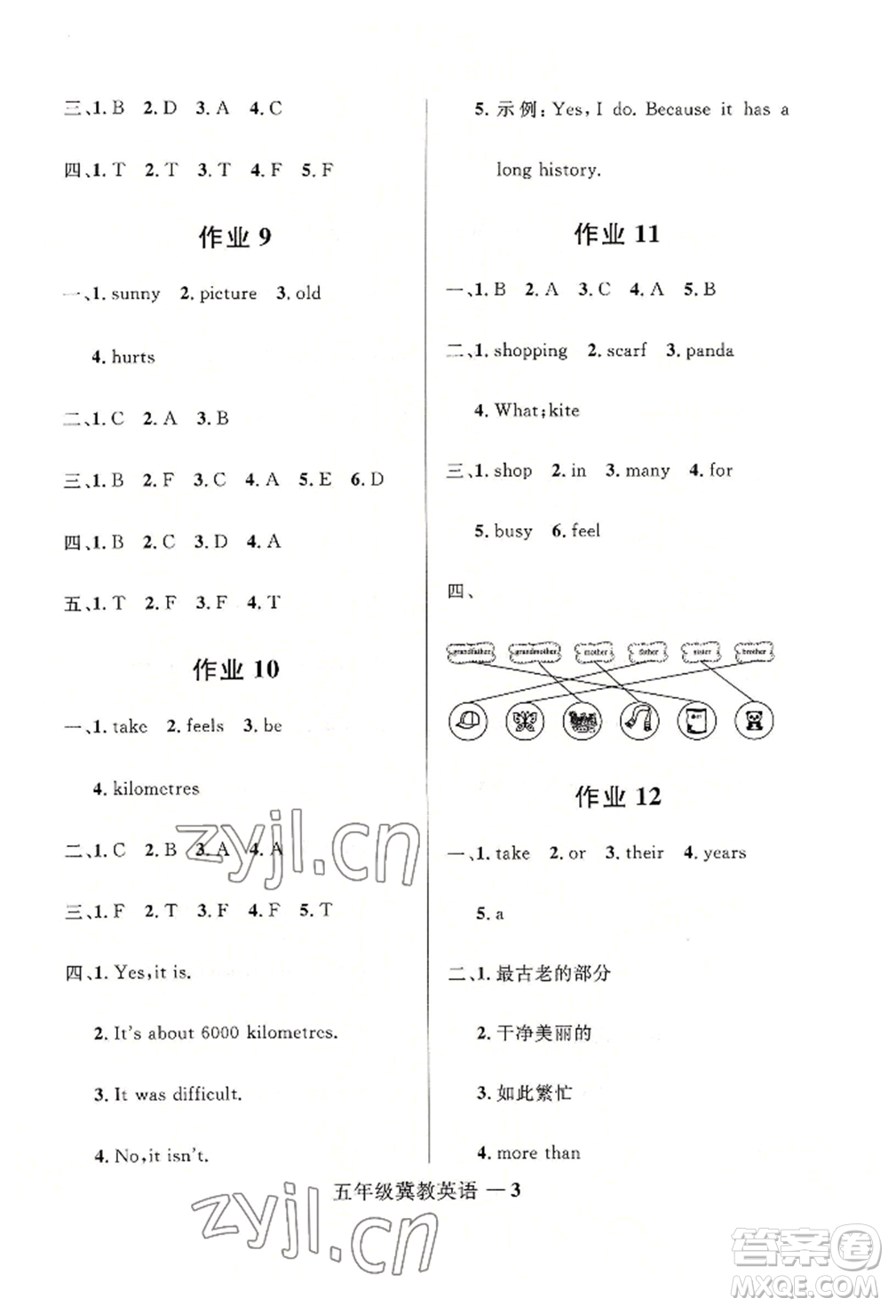 河北少年兒童出版社2022贏在起跑線小學(xué)生快樂暑假五年級英語冀教版參考答案