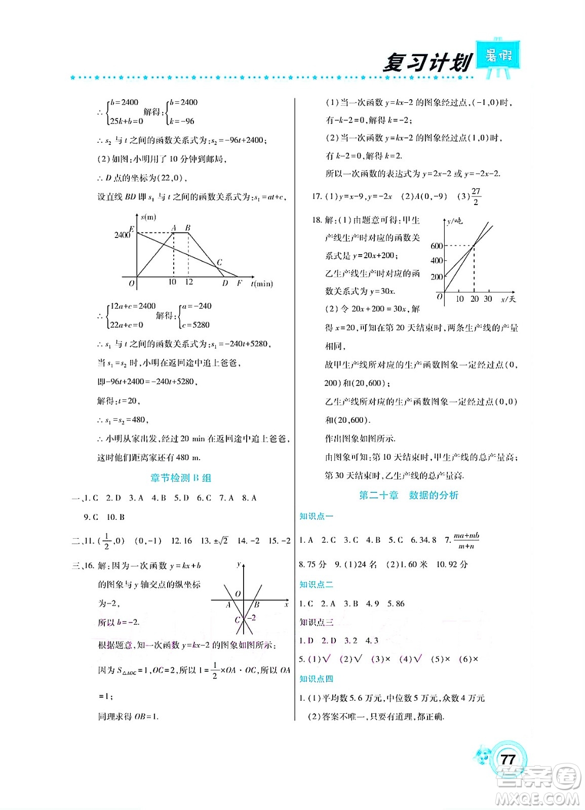 中原農民出版社2022豫新銳復習計劃暑假學期復習數(shù)學八年級人教版答案