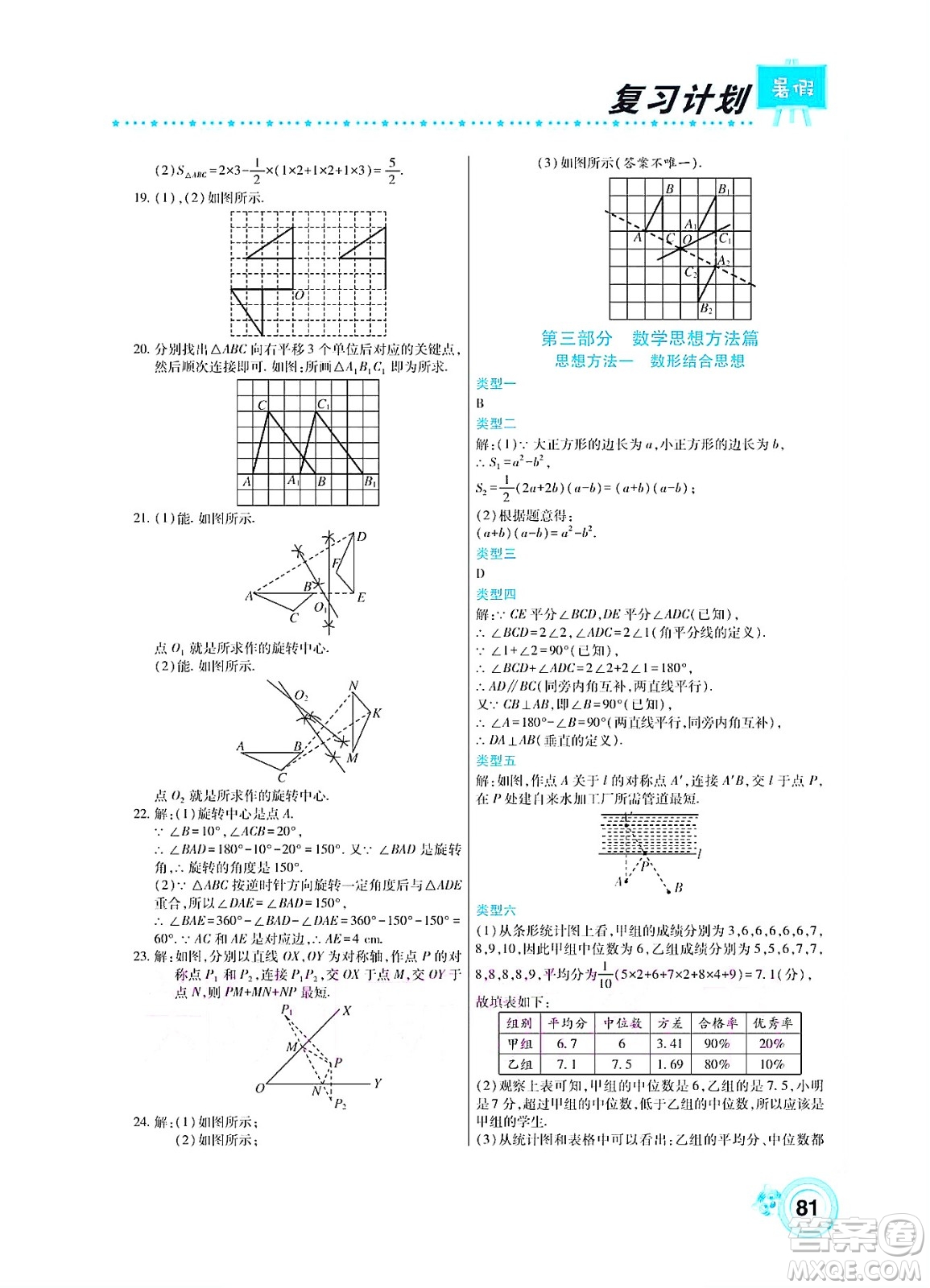 中原農(nóng)民出版社2022豫新銳復(fù)習(xí)計(jì)劃暑假學(xué)期復(fù)習(xí)數(shù)學(xué)七年級(jí)湘教版答案