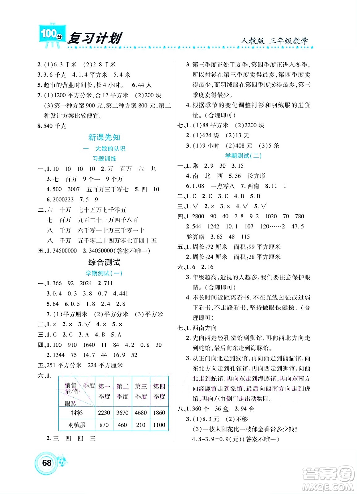 中原農(nóng)民出版社2022復(fù)習(xí)計(jì)劃100分暑假學(xué)期復(fù)習(xí)數(shù)學(xué)三年級(jí)人教版答案