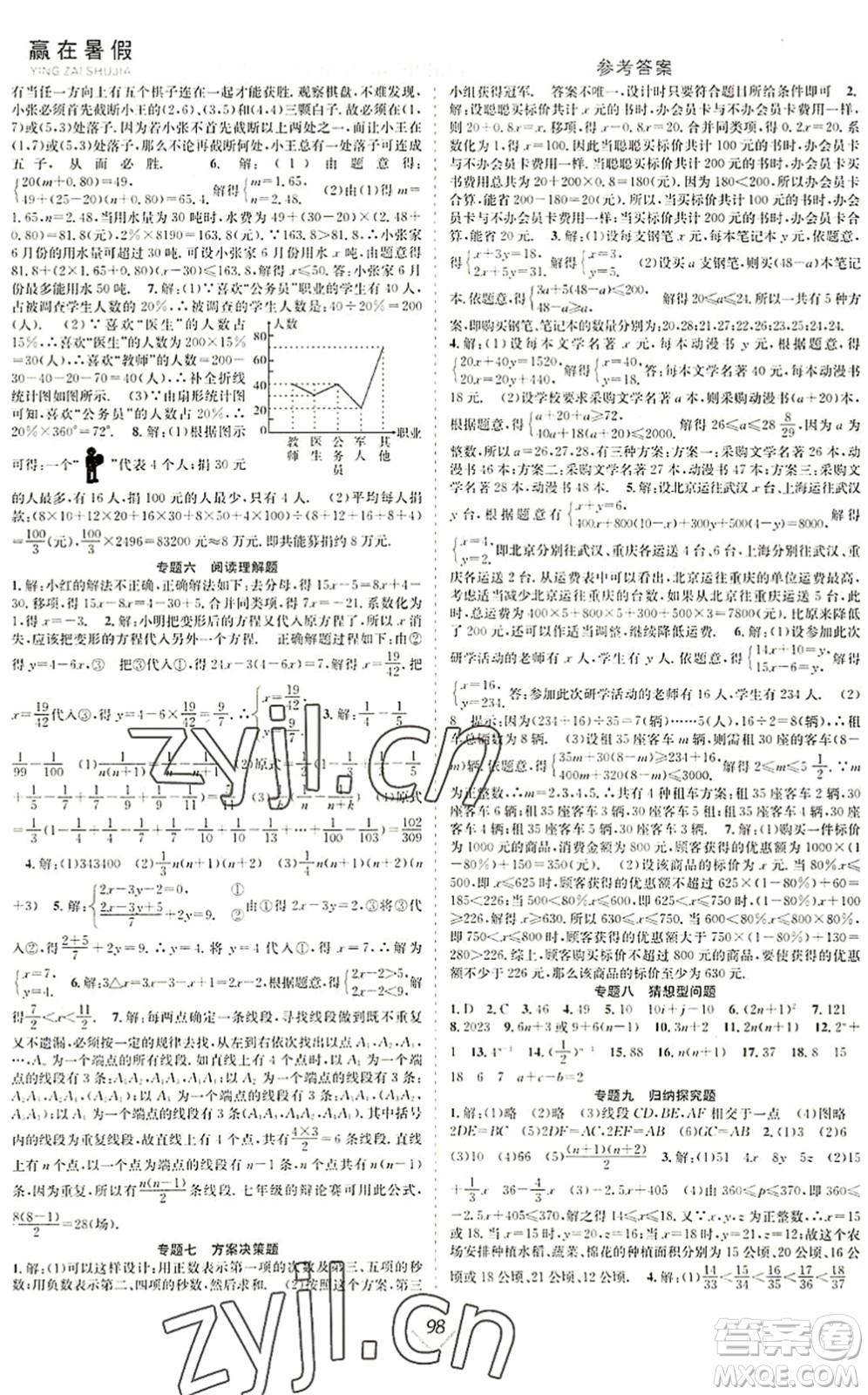 合肥工業(yè)大學出版社2022贏在暑假搶分計劃七年級數(shù)學RJ人教版答案