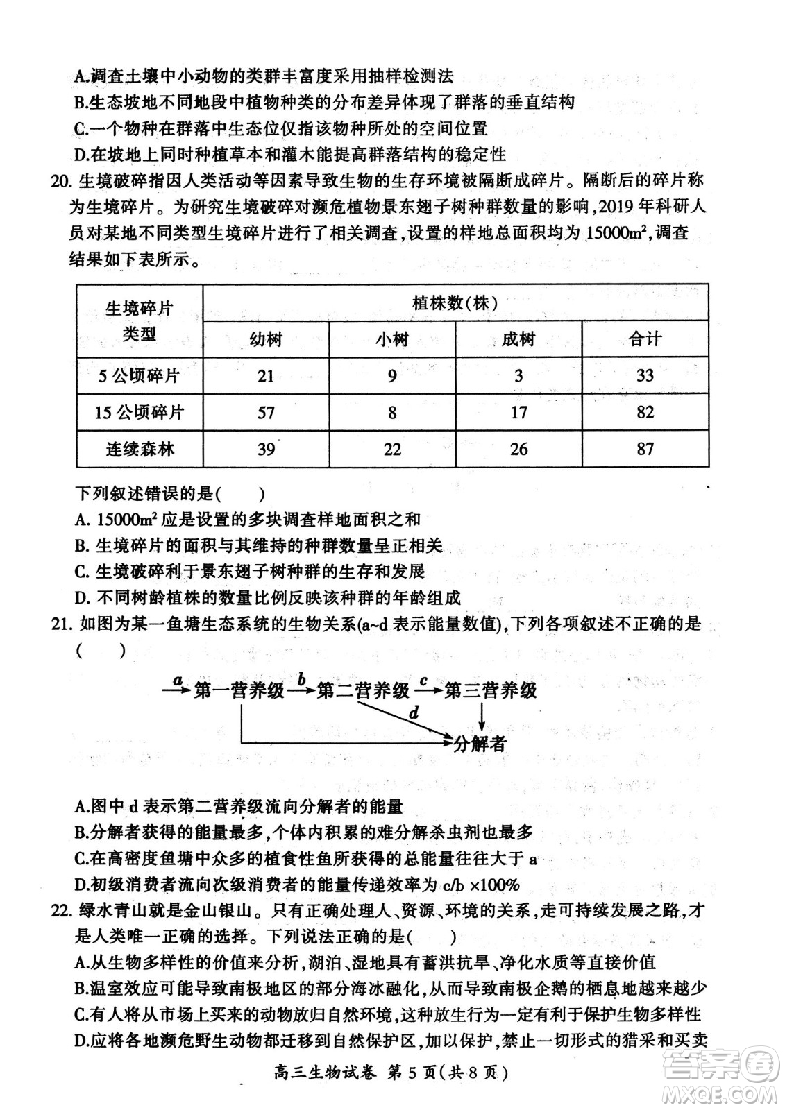 大同市2023屆高三年級(jí)學(xué)情調(diào)研測(cè)試生物試題及答案