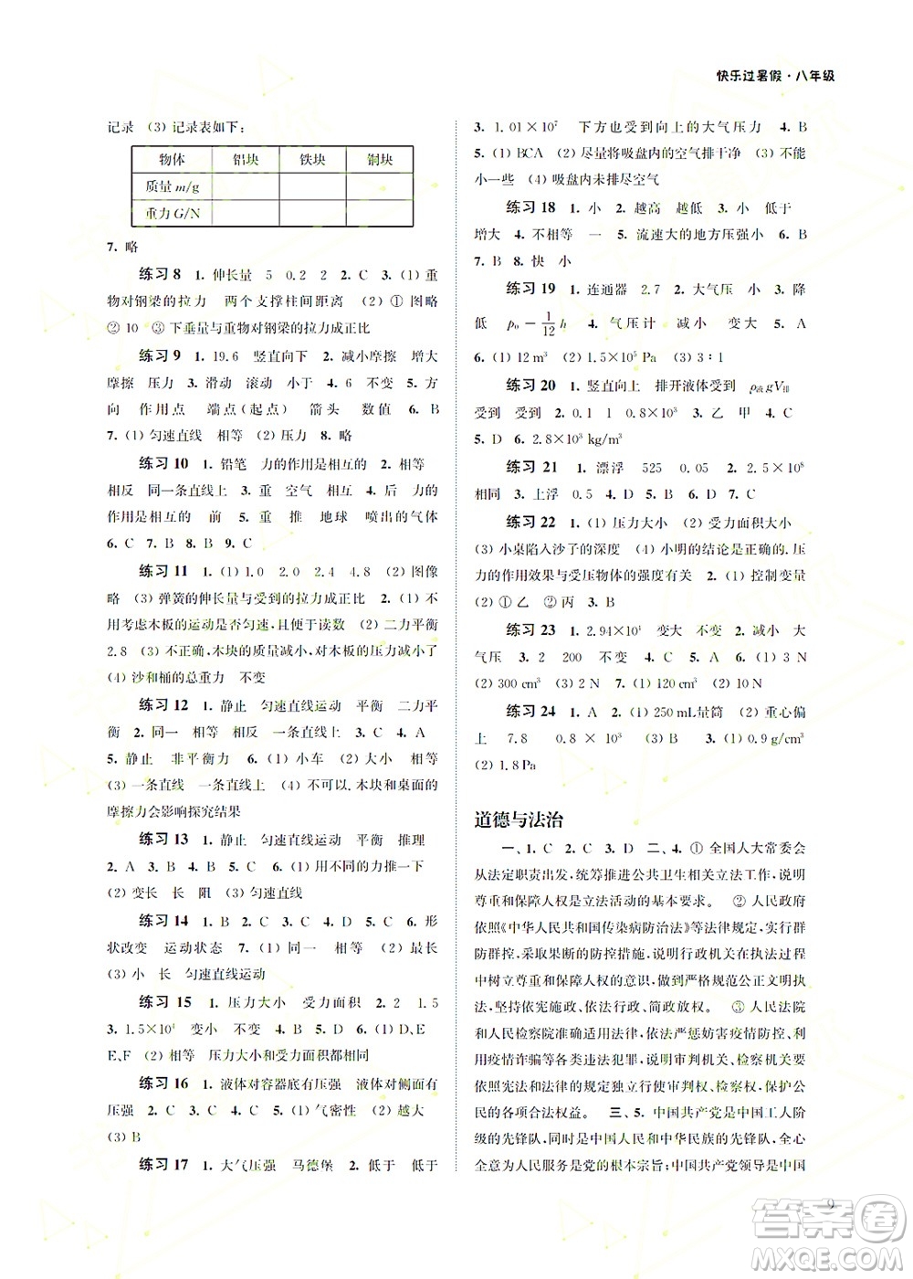 江蘇鳳凰科學(xué)技術(shù)出版社2022快樂過暑假八年級(jí)合訂本蘇教版答案