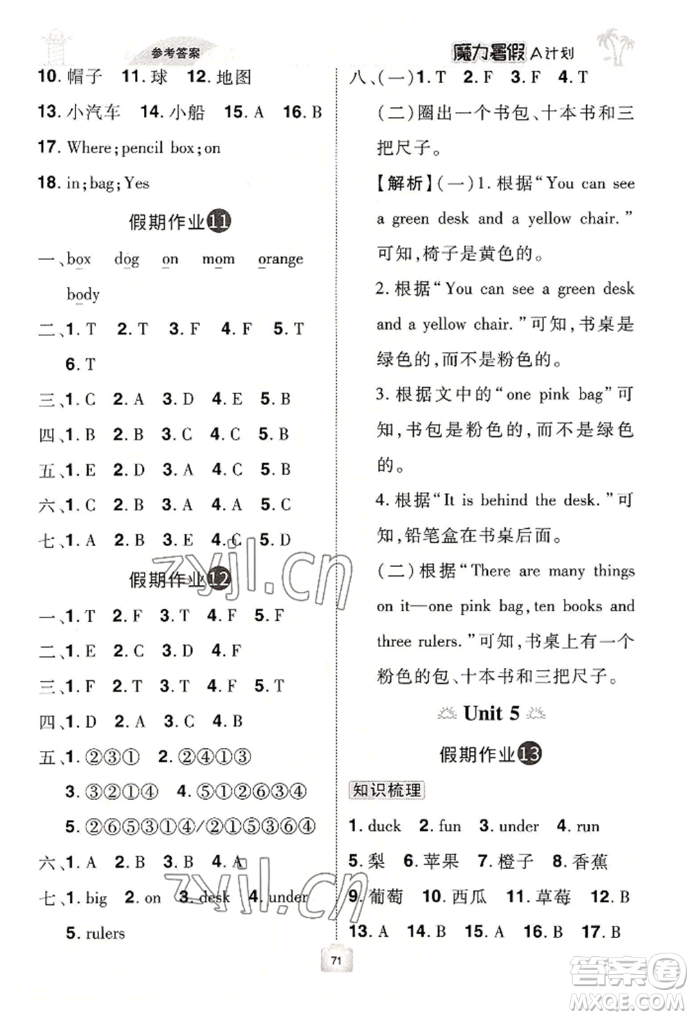 江西美術(shù)出版社2022魔力暑假A計劃三年級英語人教版參考答案