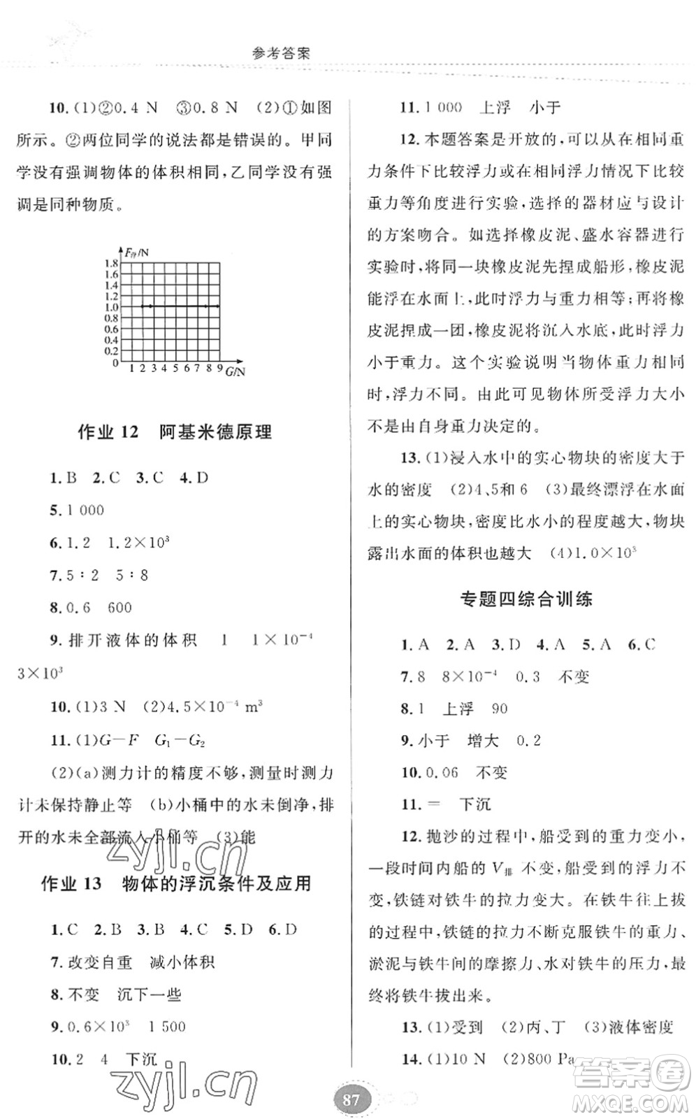 貴州人民出版社2022暑假作業(yè)八年級(jí)物理人教版答案