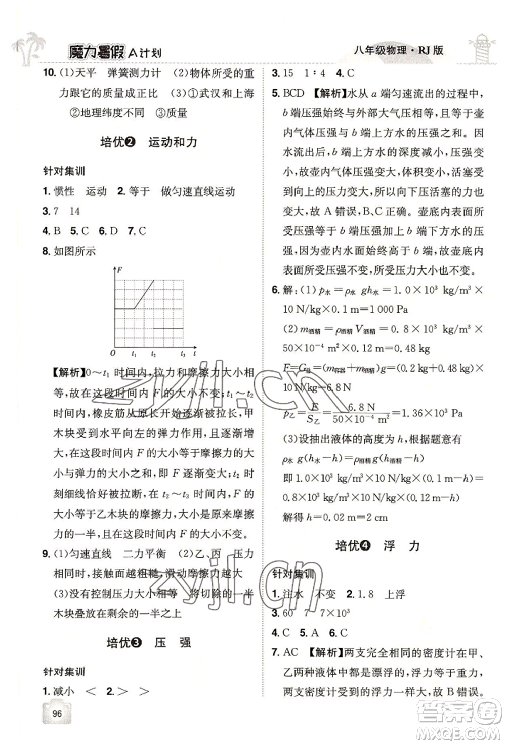 江西美術(shù)出版社2022魔力暑假A計劃八年級物理人教版參考答案