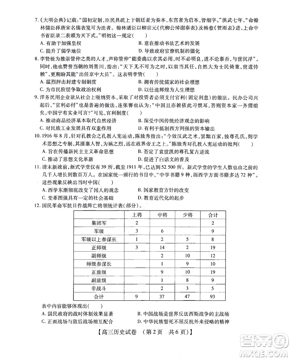 河南省安陽市2022-2023學年高三年級TOP二十名校調(diào)研摸底考試高三歷史試題及答案