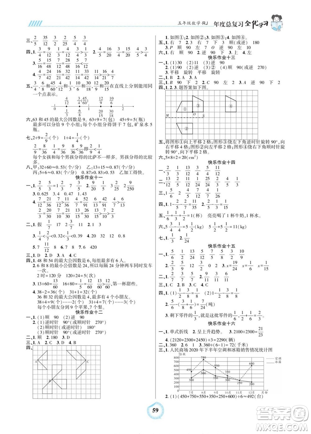 吉林教育出版社2022全優(yōu)學習年度總復習暑假作業(yè)數(shù)學五年級人教版答案