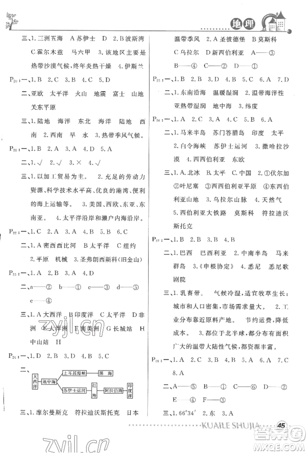 甘肅教育出版社2022快樂(lè)暑假七年級(jí)地理人教版參考答案