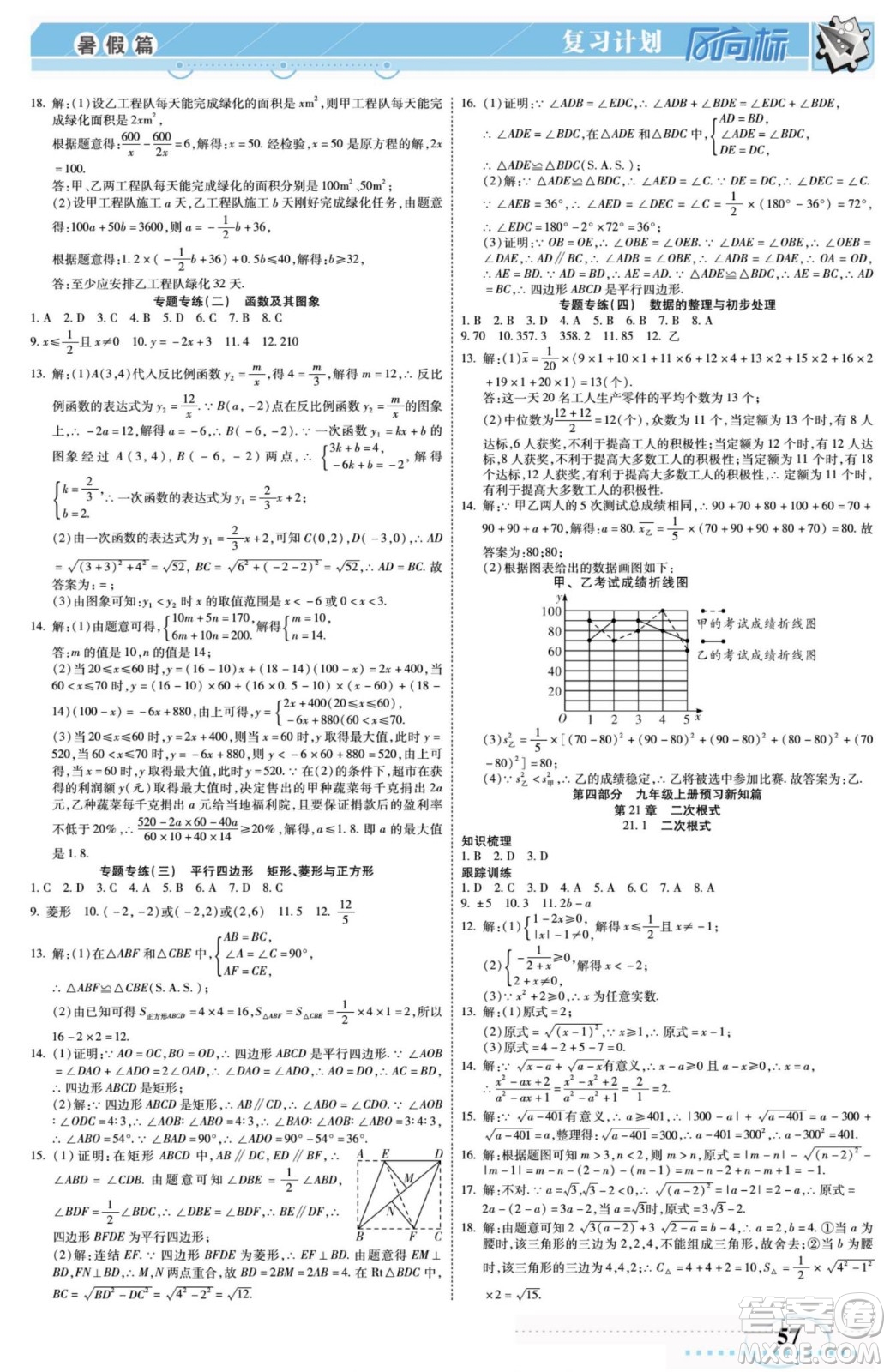 陽光出版社2022復(fù)習(xí)計(jì)劃風(fēng)向標(biāo)暑假八年級(jí)數(shù)學(xué)H華師版答案