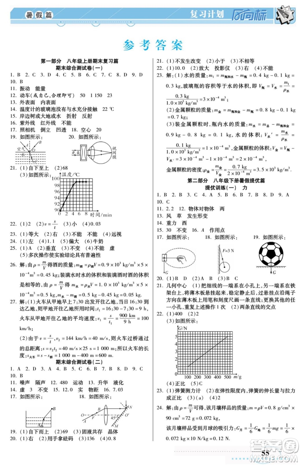 陽(yáng)光出版社2022復(fù)習(xí)計(jì)劃風(fēng)向標(biāo)暑假八年級(jí)物理RJ人教版答案