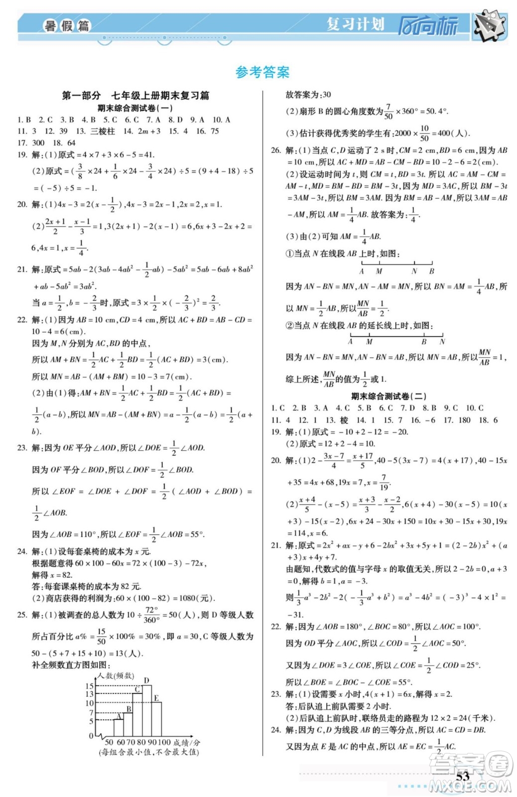 陽(yáng)光出版社2022復(fù)習(xí)計(jì)劃風(fēng)向標(biāo)暑假七年級(jí)數(shù)學(xué)北師版答案