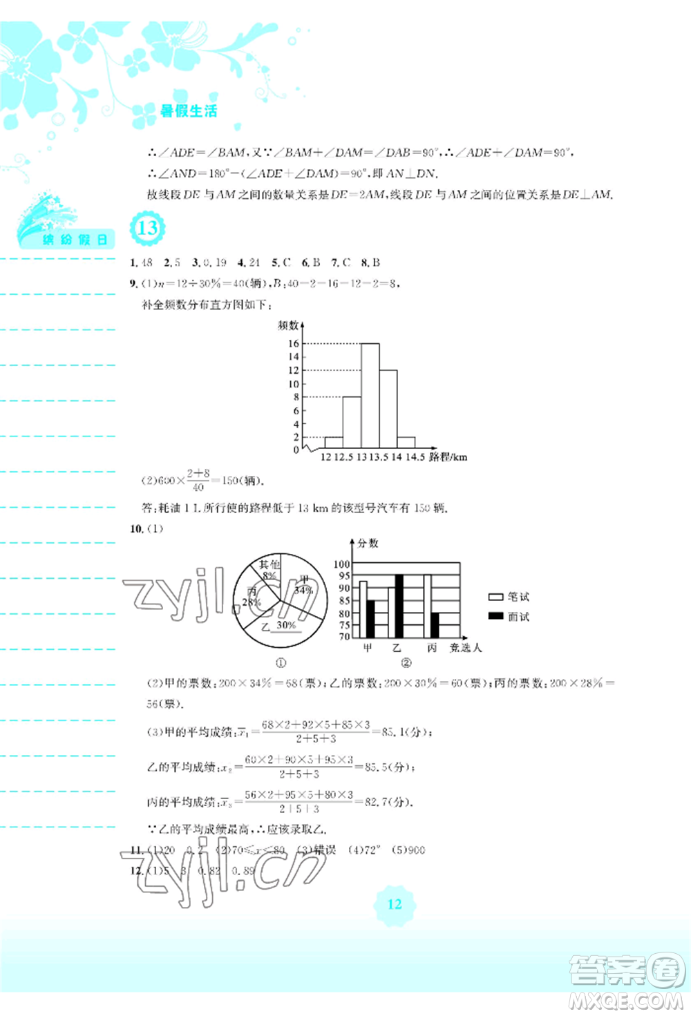 安徽教育出版社2022暑假生活八年級(jí)數(shù)學(xué)通用版S參考答案