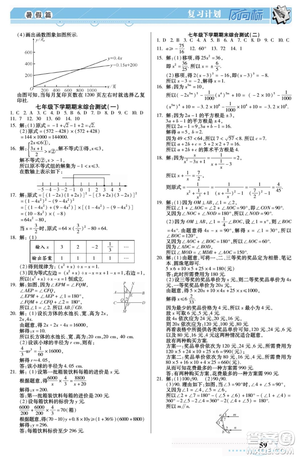 陽光出版社2022復(fù)習(xí)計劃風(fēng)向標暑假七年級數(shù)學(xué)滬科版答案