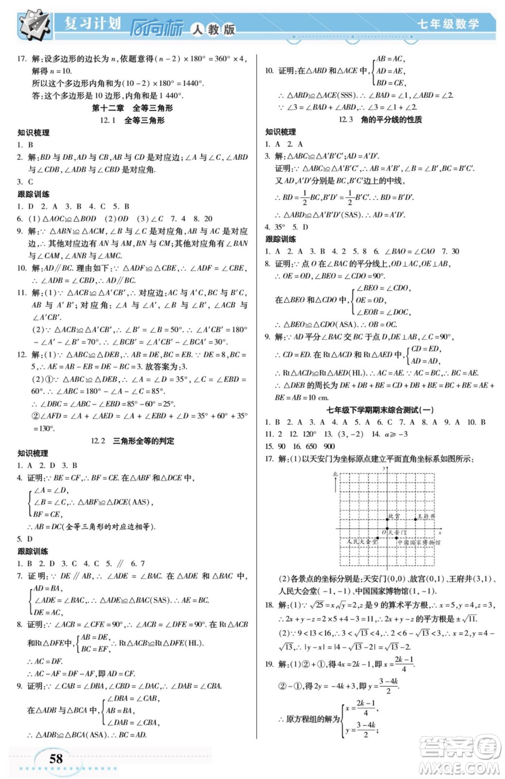 陽光出版社2022復(fù)習(xí)計(jì)劃風(fēng)向標(biāo)暑假七年級數(shù)學(xué)人教版答案
