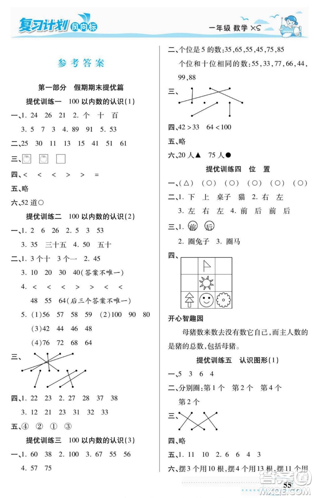 陽(yáng)光出版社2022復(fù)習(xí)計(jì)劃風(fēng)向標(biāo)暑假一年級(jí)數(shù)學(xué)西師版答案