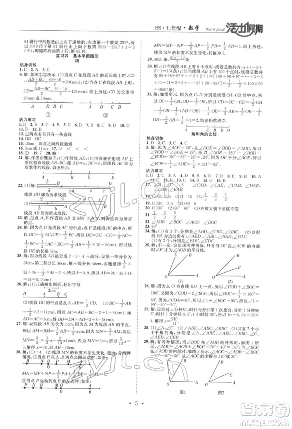 沈陽(yáng)出版社2022活力假期學(xué)期總復(fù)習(xí)暑假七年級(jí)數(shù)學(xué)北師大版參考答案