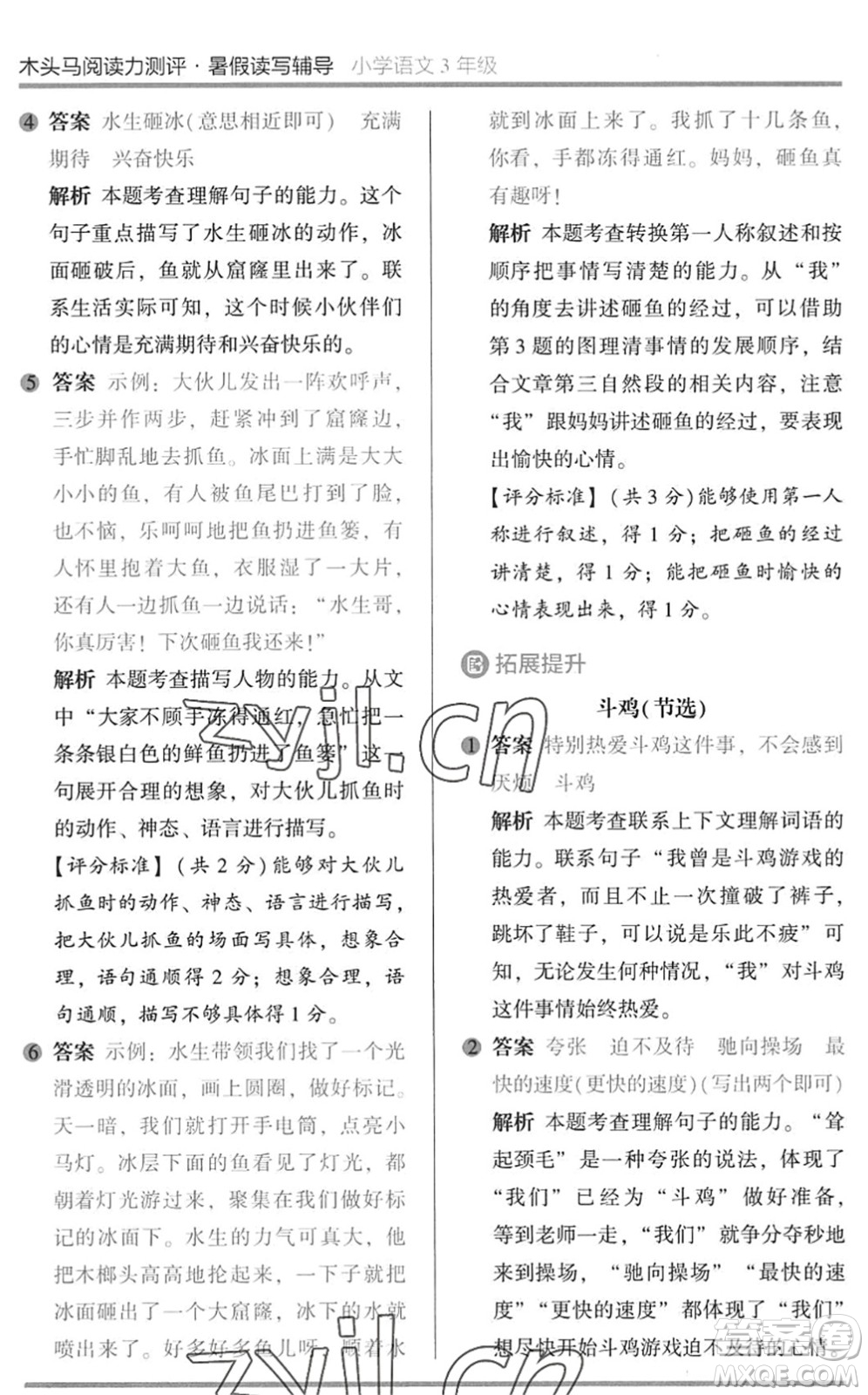 湖南師范大學出版社2022木頭馬閱讀力測評暑假讀寫輔導三年級語文通用版答案