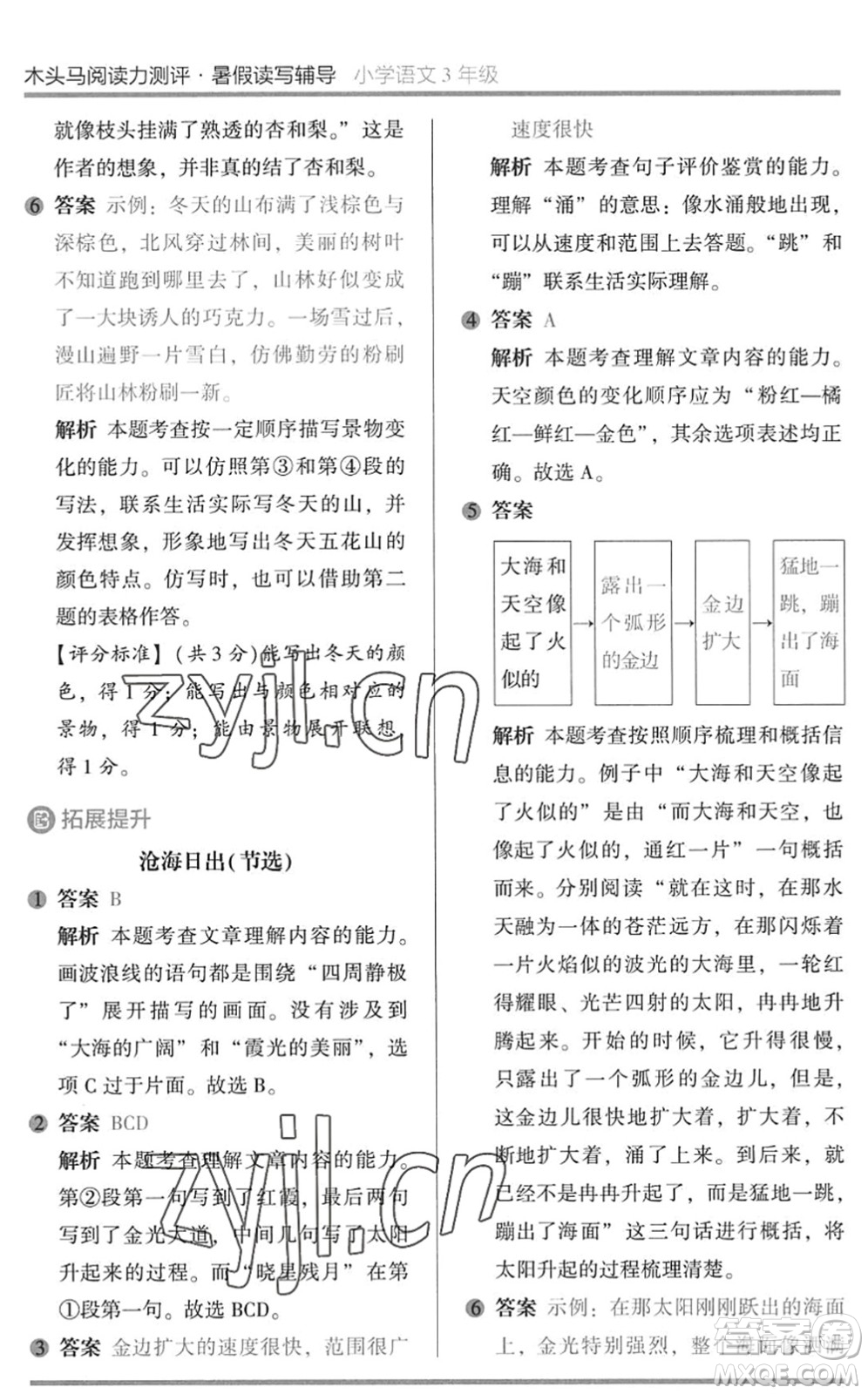 湖南師范大學出版社2022木頭馬閱讀力測評暑假讀寫輔導三年級語文通用版答案
