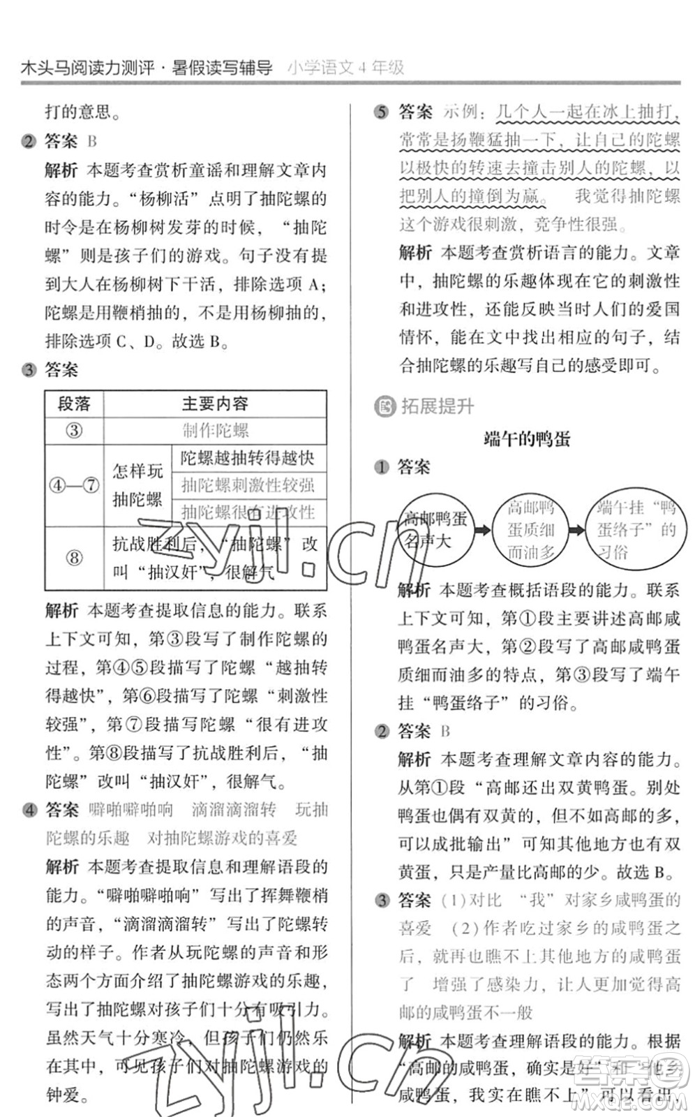 湖南師范大學出版社2022木頭馬閱讀力測評暑假讀寫輔導四年級語文通用版答案