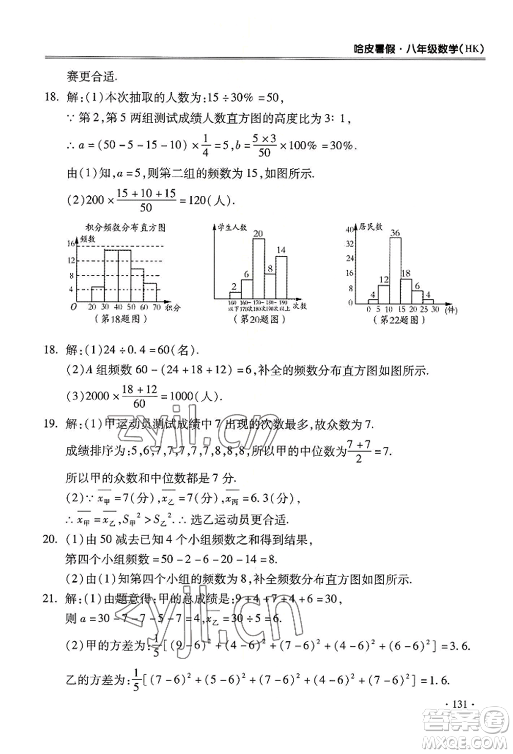 合肥工業(yè)大學出版社2022哈皮暑假八年級數(shù)學滬科版參考答案