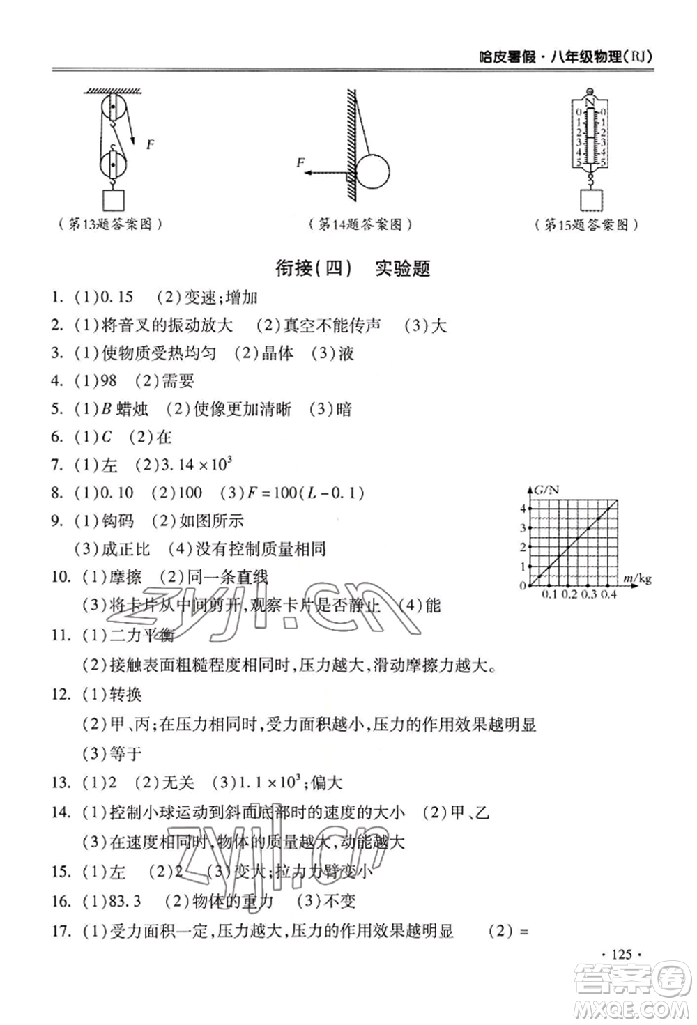 合肥工業(yè)大學(xué)出版社2022哈皮暑假八年級(jí)物理人教版參考答案