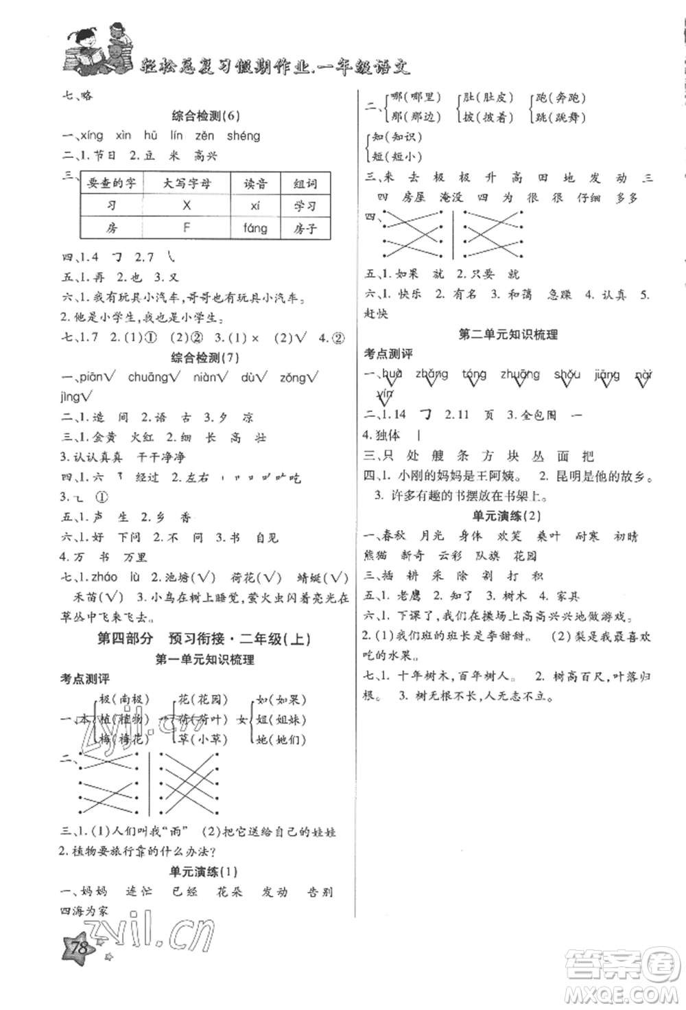 河北科學技術出版社2022輕松總復習假期作業(yè)輕松暑假一年級語文人教版參考答案