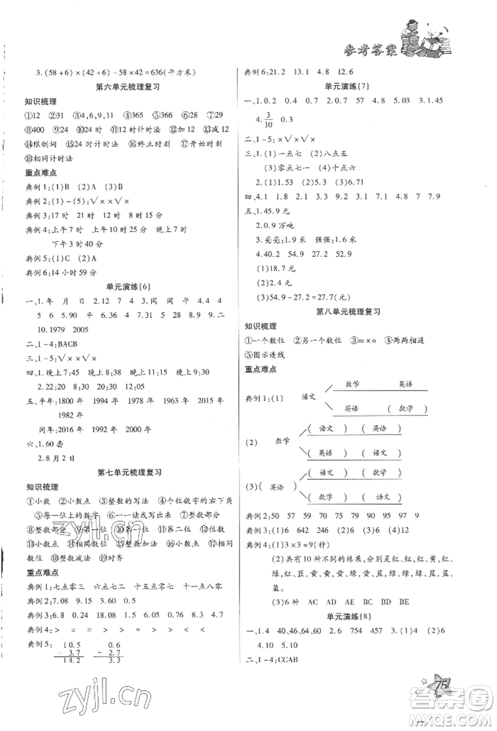 河北科學(xué)技術(shù)出版社2022輕松總復(fù)習(xí)假期作業(yè)輕松暑假三年級(jí)數(shù)學(xué)人教版參考答案