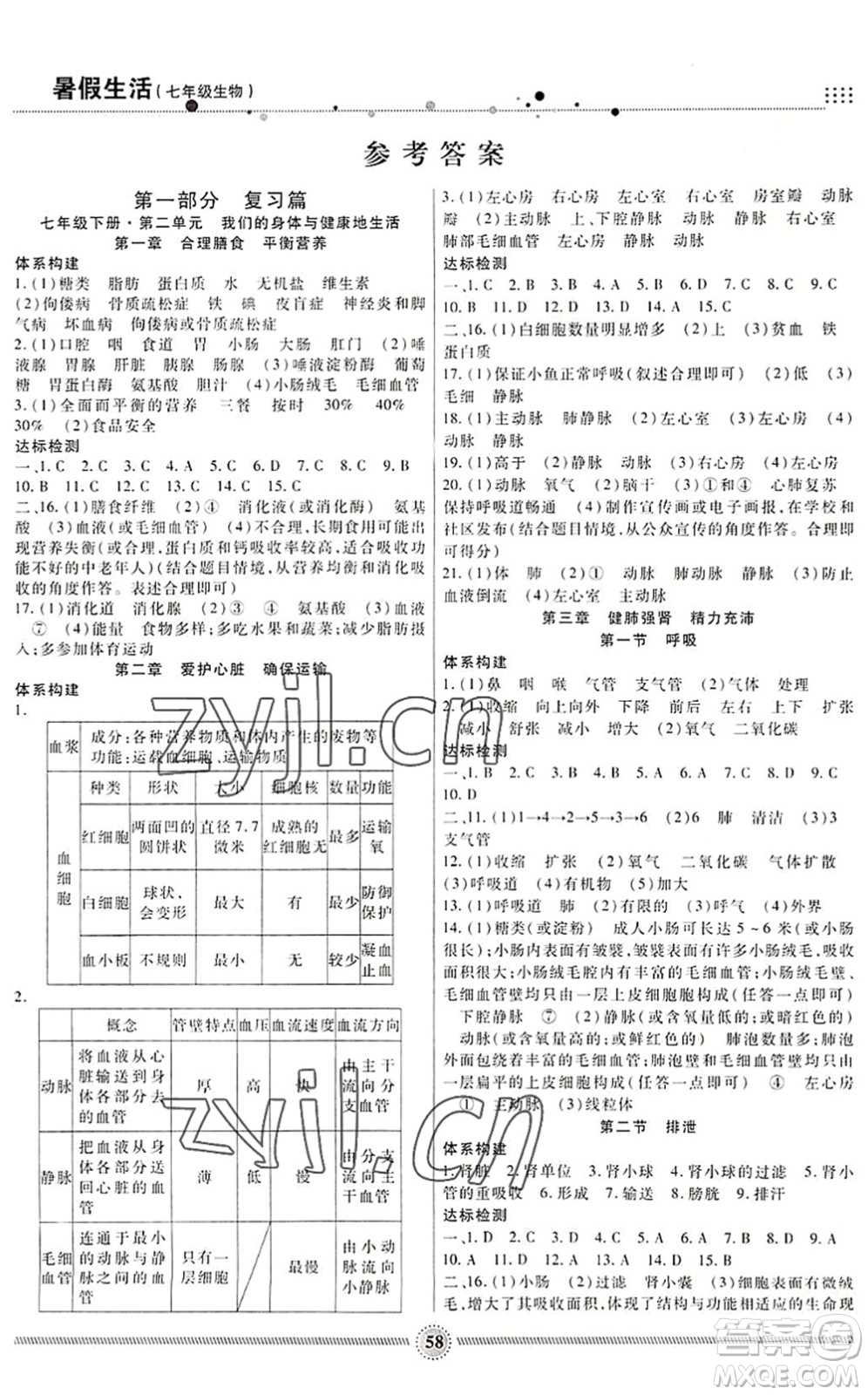 新疆文化出版社2022暑假生活期末+暑假+預(yù)習(xí)七年級(jí)生物通用版答案