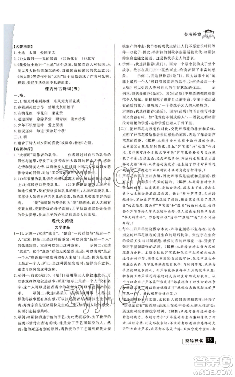 延邊人民出版社2022快樂暑假八升九語文人教版參考答案
