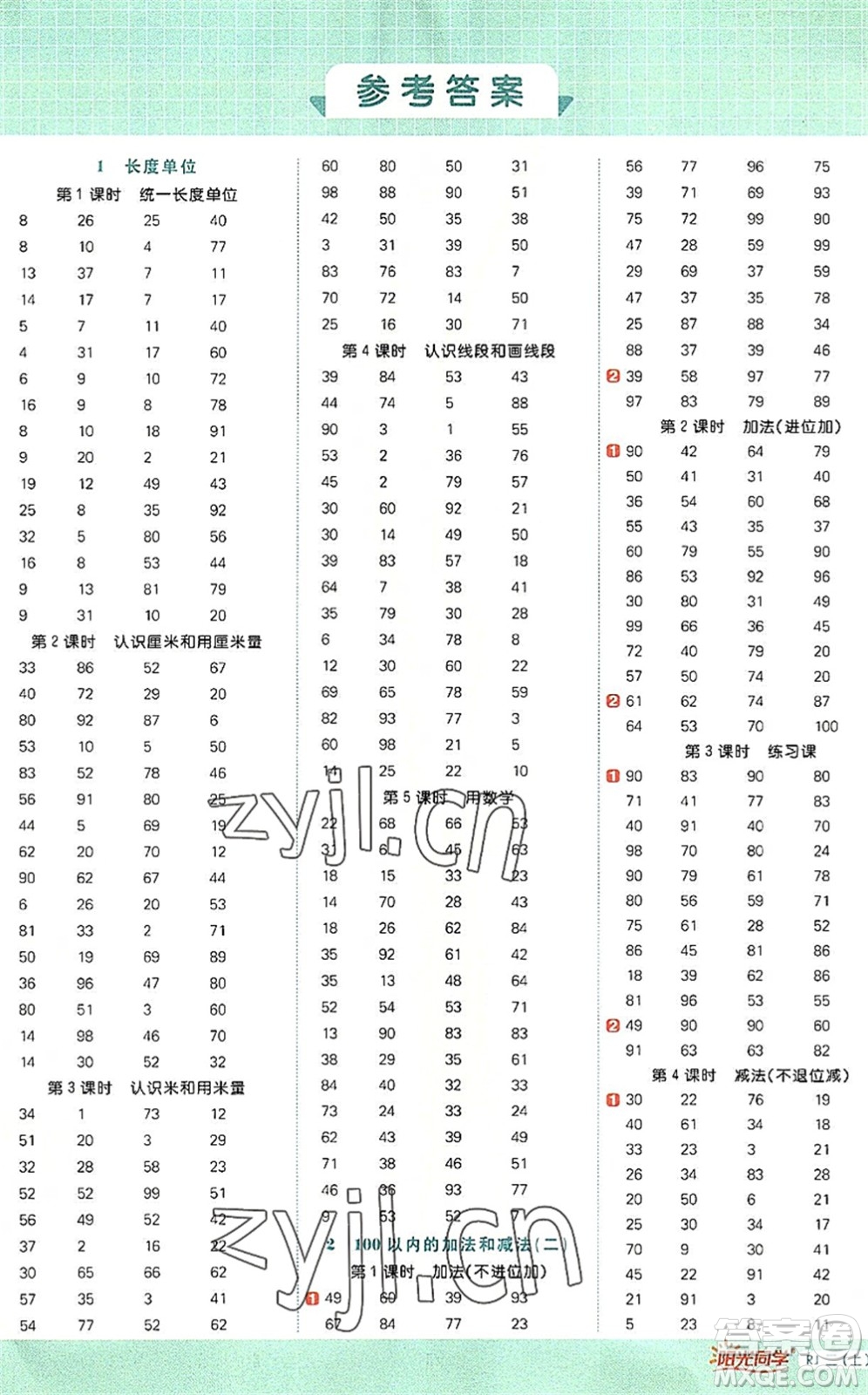 江西教育出版社2022陽光同學(xué)計(jì)算小達(dá)人二年級數(shù)學(xué)上冊RJ人教版答案