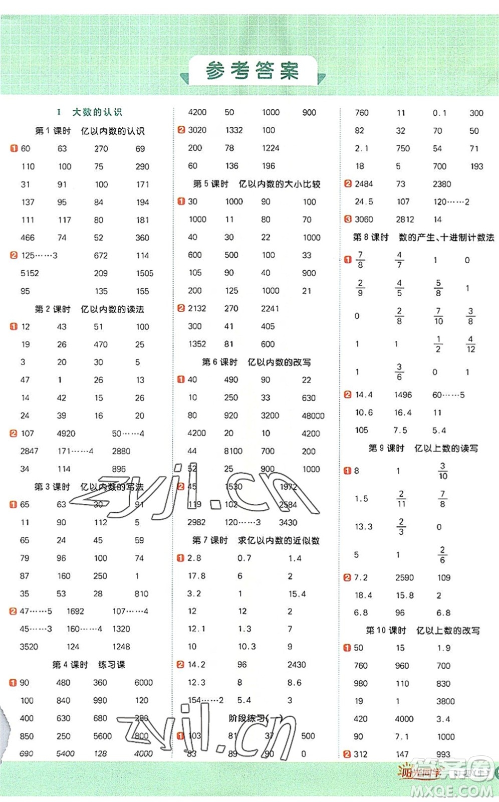 江西教育出版社2022陽光同學(xué)計(jì)算小達(dá)人四年級(jí)數(shù)學(xué)上冊(cè)RJ人教版答案