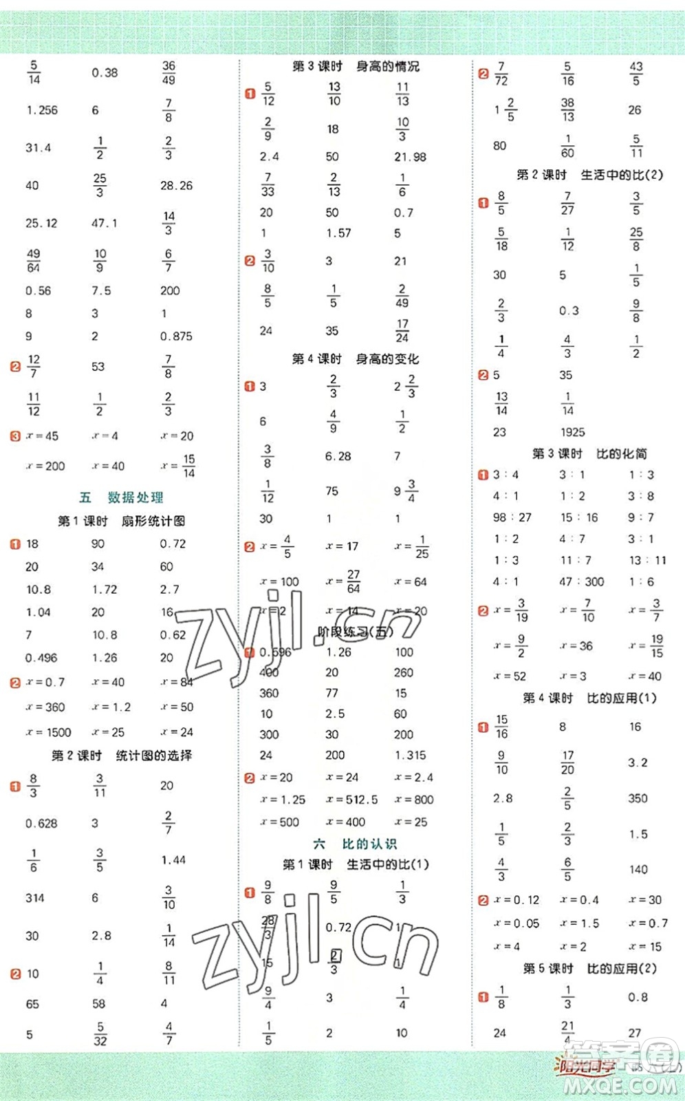 江西教育出版社2022陽光同學(xué)計(jì)算小達(dá)人六年級(jí)數(shù)學(xué)上冊(cè)BS北師版答案