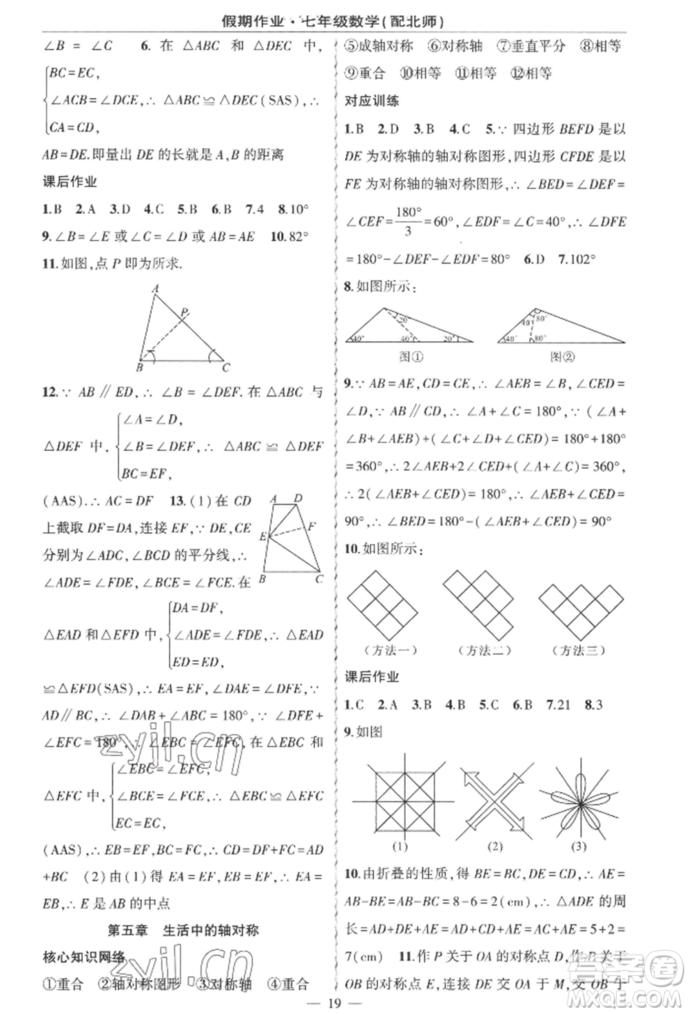 新疆青少年出版社2022快樂(lè)驛站暑假作業(yè)七年級(jí)數(shù)學(xué)北師大版參考答案