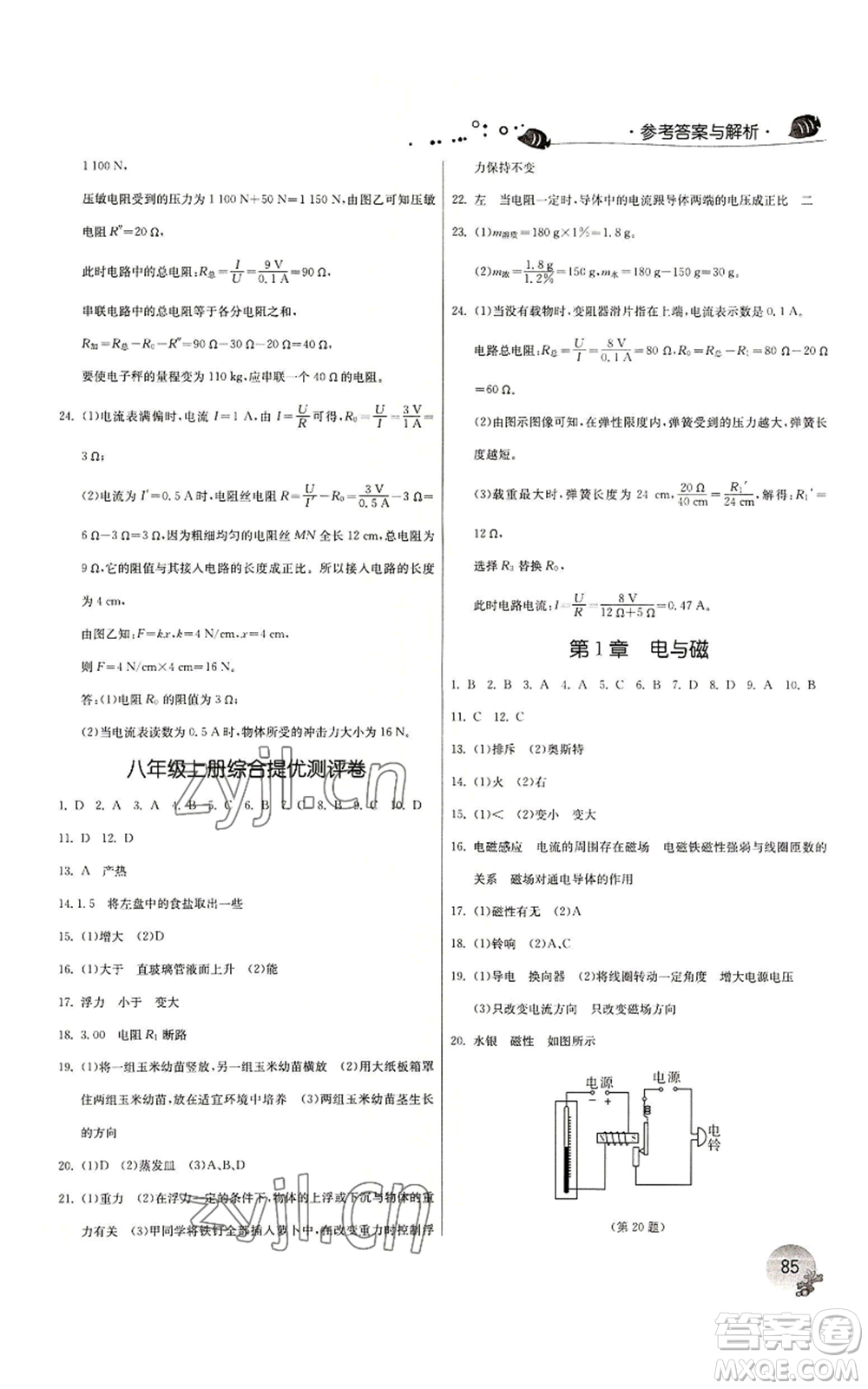江蘇人民出版社2022實驗班提優(yōu)訓(xùn)練暑假銜接八升九科學(xué)浙教版參考答案