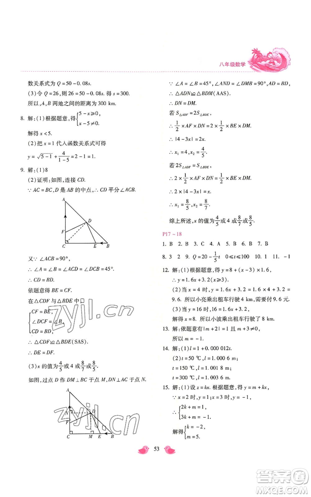 河北少年兒童出版社2022世超金典暑假樂園八年級數(shù)學冀教版參考答案