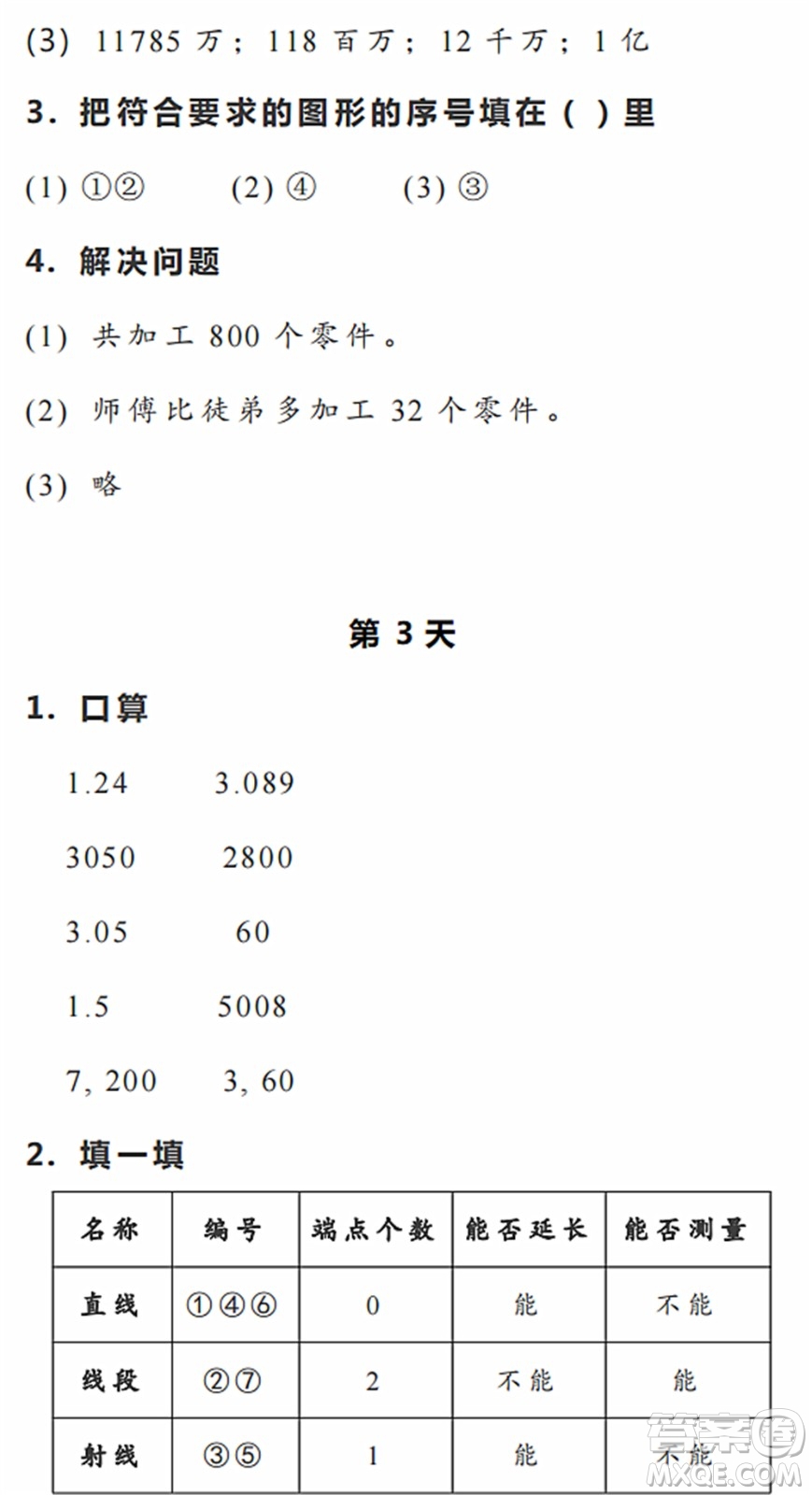 浙江教育出版社2022暑假作業(yè)本四年級(jí)數(shù)學(xué)科學(xué)R人教版答案