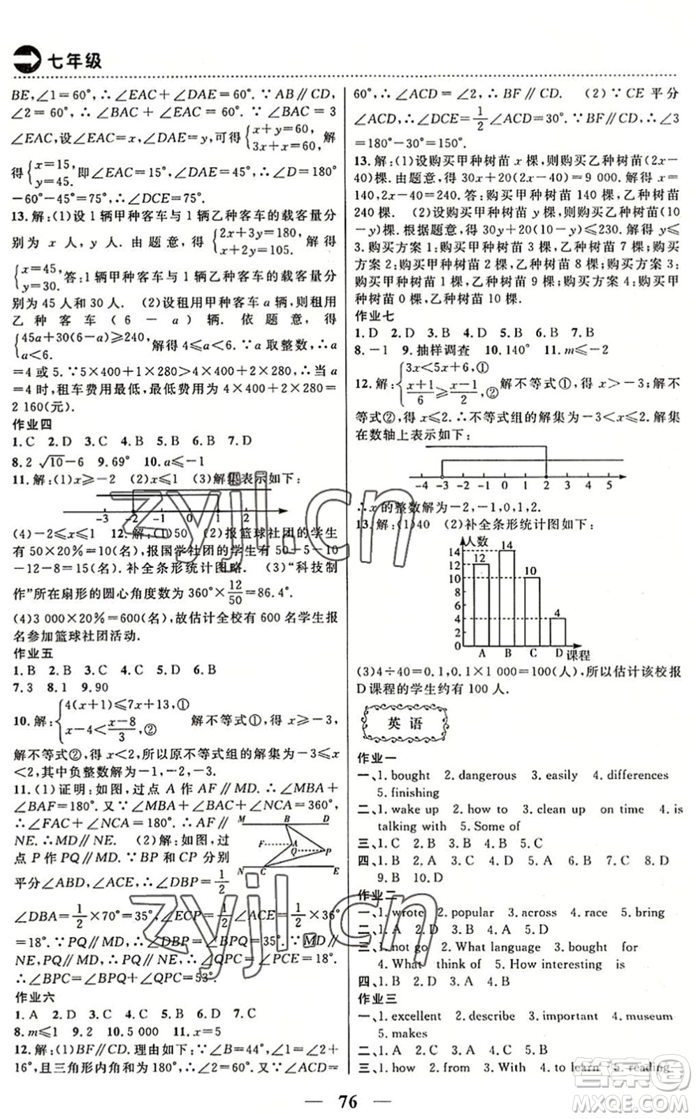 云南美術(shù)出版社2022暑假作業(yè)本土假期七年級合訂本通用版答案