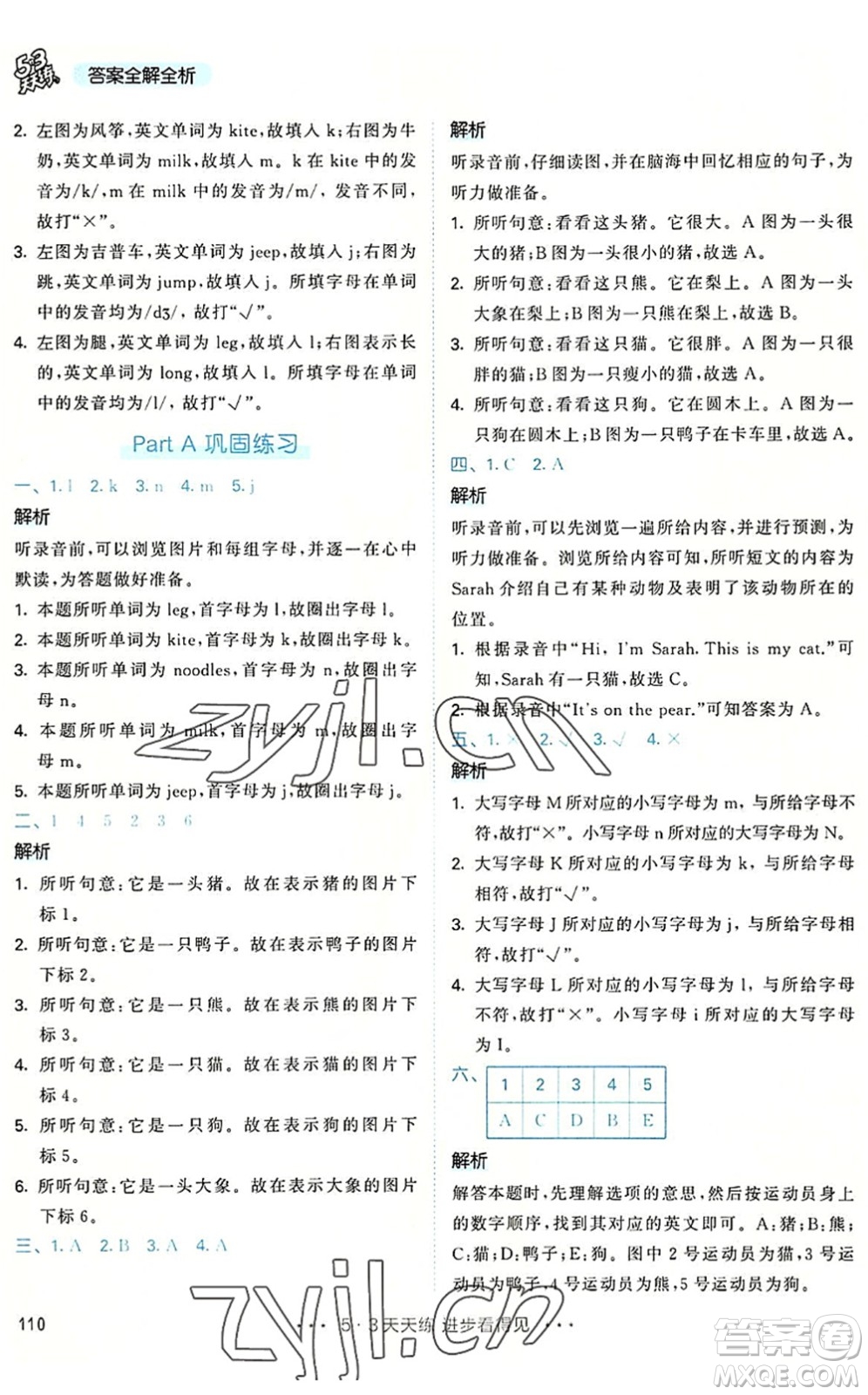 教育科學(xué)出版社2022秋季53天天練三年級英語上冊RP人教PEP版答案