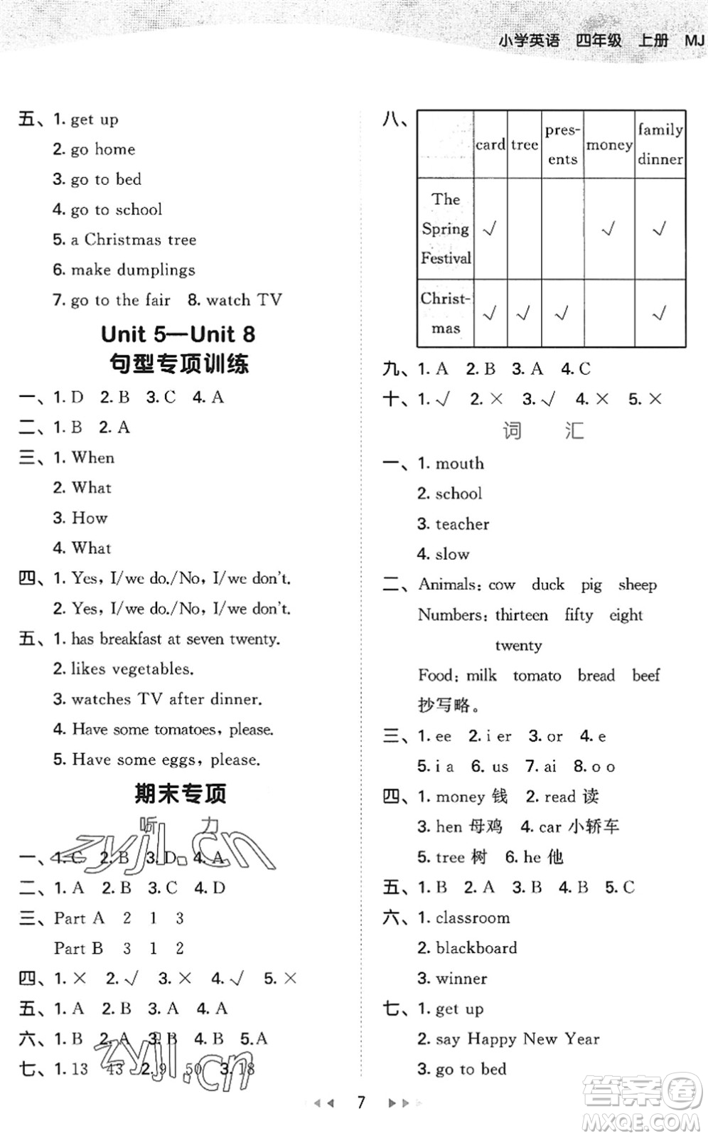 首都師范大學(xué)出版社2022秋季53天天練四年級(jí)英語上冊(cè)MJ閩教版答案