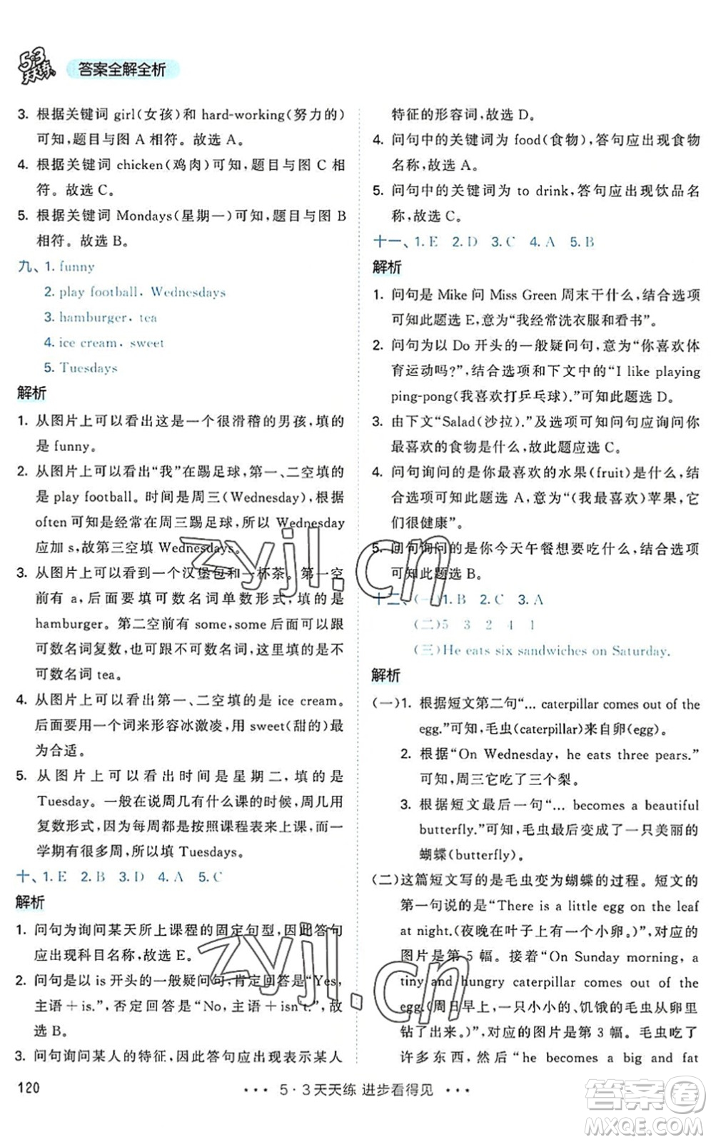 教育科學(xué)出版社2022秋季53天天練五年級(jí)英語上冊(cè)RP人教PEP版答案