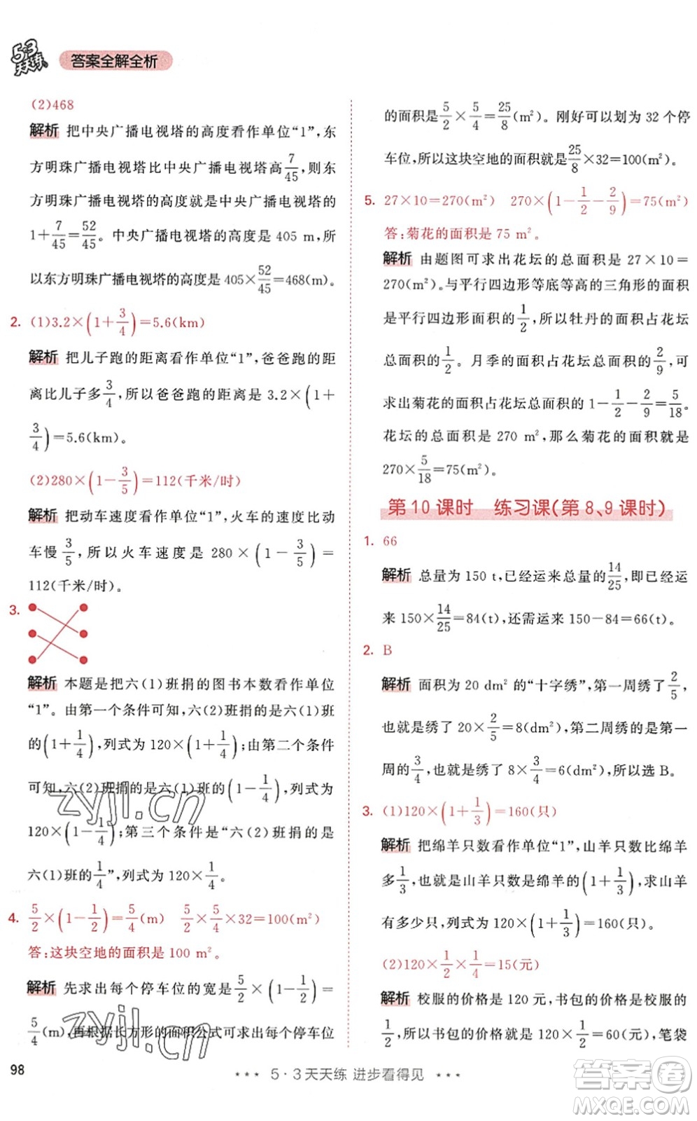 教育科學(xué)出版社2022秋季53天天練六年級數(shù)學(xué)上冊RJ人教版答案