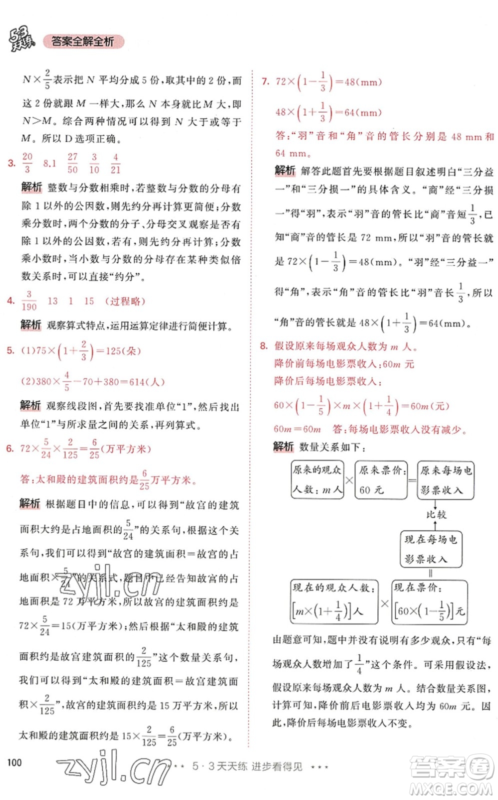 教育科學(xué)出版社2022秋季53天天練六年級數(shù)學(xué)上冊RJ人教版答案