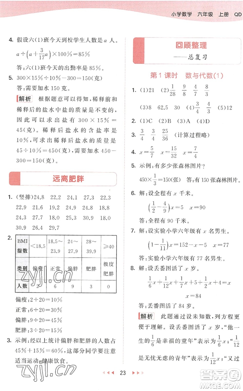 教育科學(xué)出版社2022秋季53天天練六年級數(shù)學(xué)上冊QD青島版答案