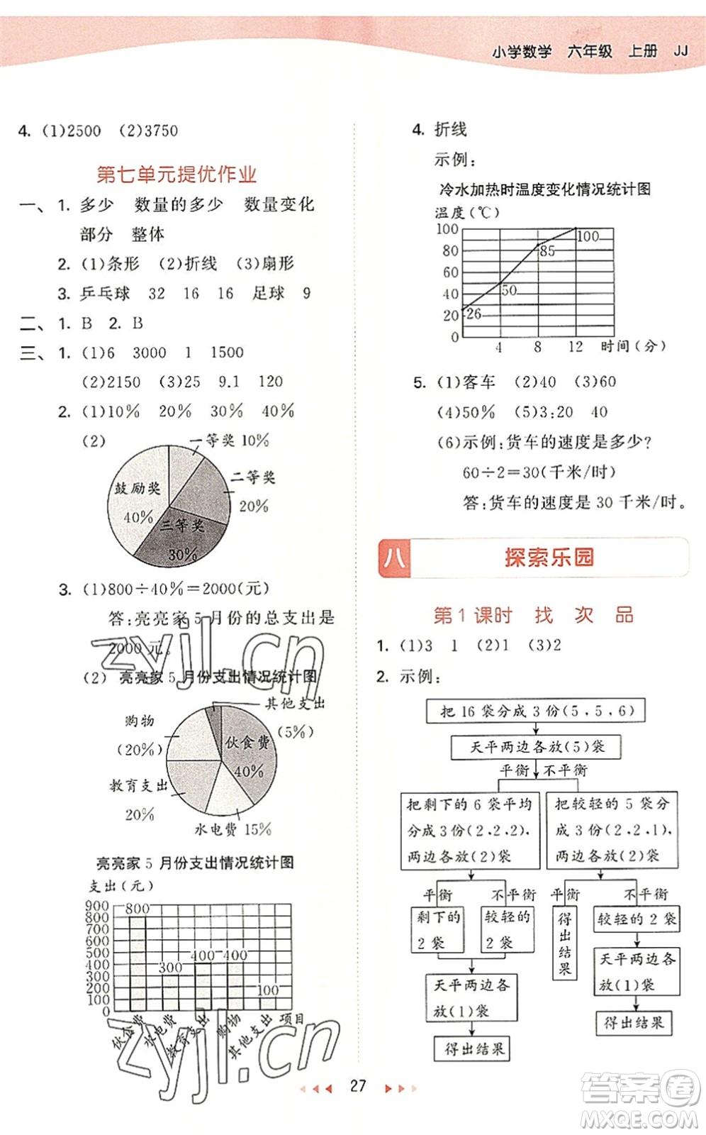 西安出版社2022秋季53天天練六年級數學上冊JJ冀教版答案