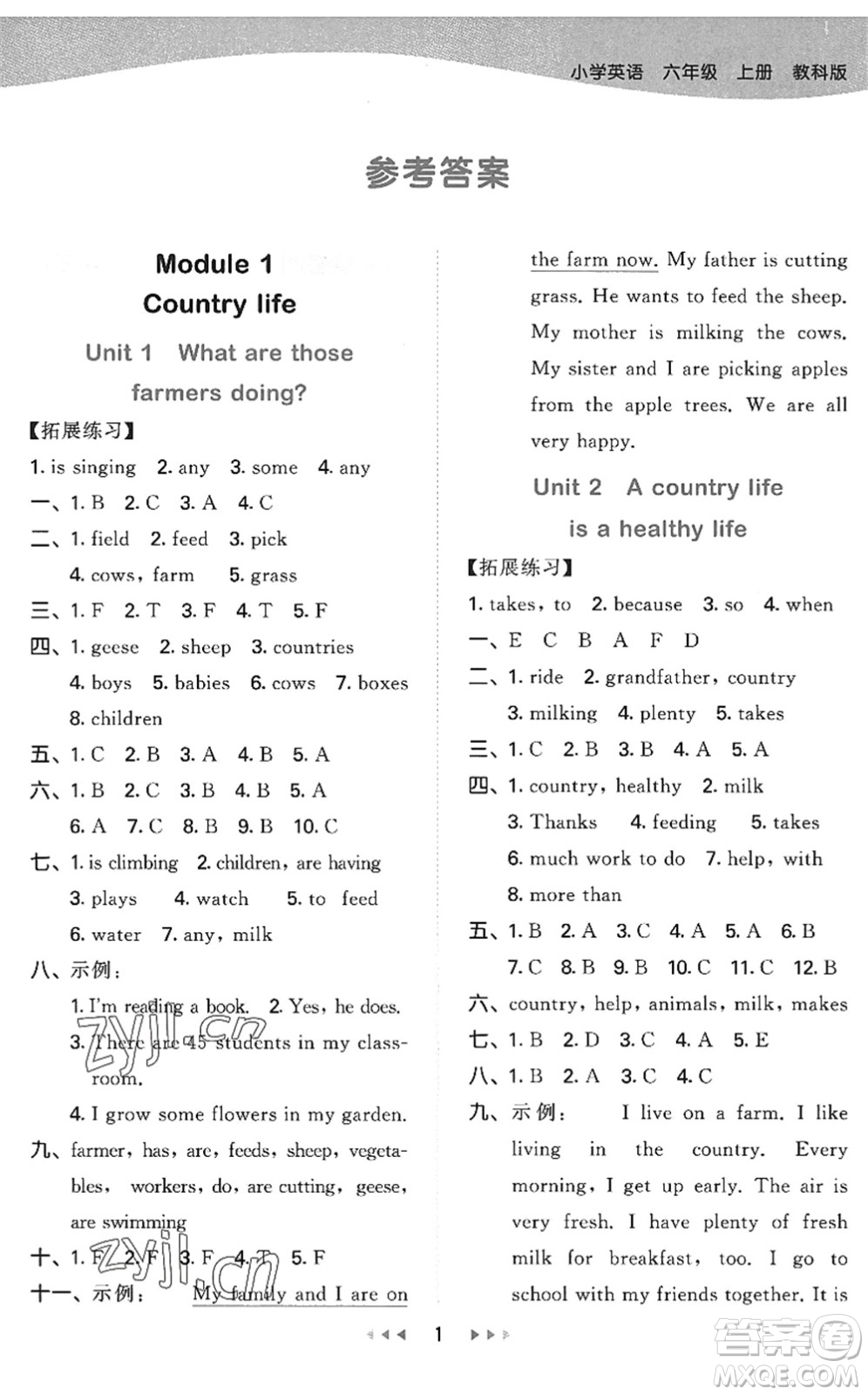 教育科學(xué)出版社2022秋季53天天練六年級英語上冊教科版廣州專版答案