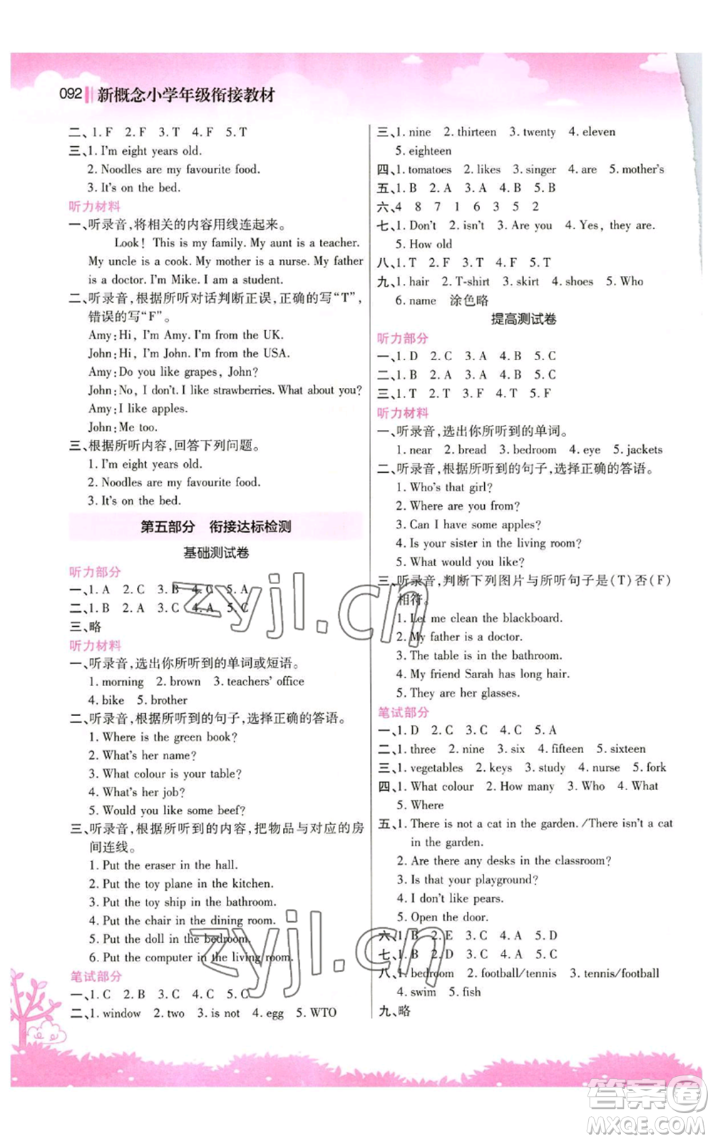 江蘇鳳凰美術(shù)出版社2022新概念小學(xué)年級(jí)暑假銜接教材三升四英語(yǔ)人教版參考答案