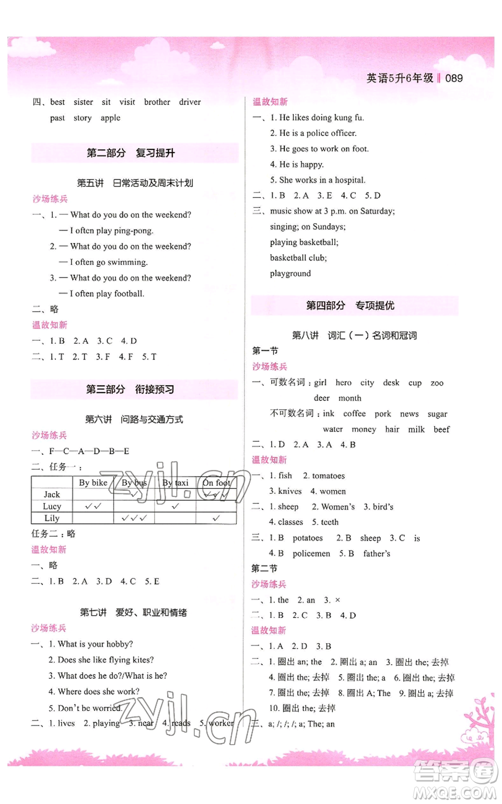 江蘇鳳凰美術(shù)出版社2022新概念小學(xué)年級(jí)暑假銜接教材五升六英語(yǔ)人教版參考答案