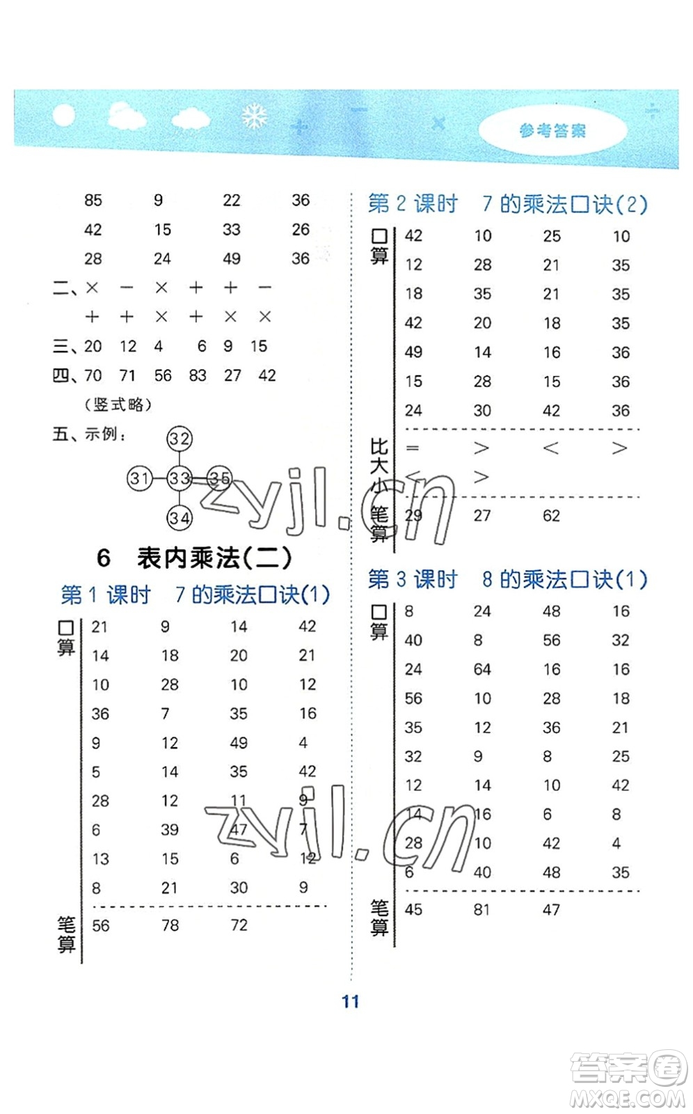 教育科學(xué)出版社2022小學(xué)口算大通關(guān)二年級(jí)數(shù)學(xué)上冊(cè)RJ人教版答案